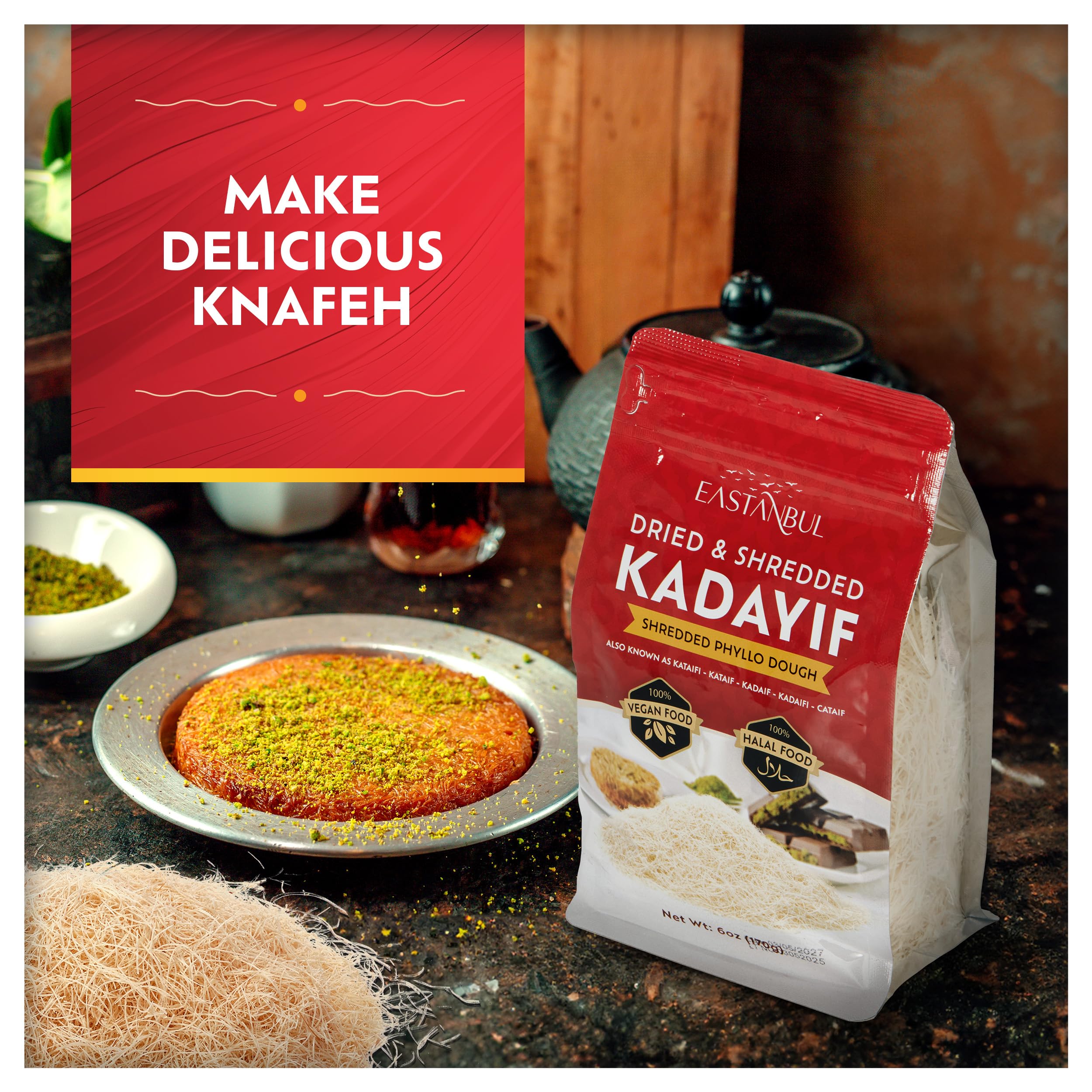 Eastanbul Dried & Chopped Kataifi Shredded Fillo Dough, Kurutulmus Kadayif Pastry Dough, Ingredient for The Viral Dubai Pistachio Chocolate Bar, Shredded Phyllo, Kunafa, Knafeh, Katifi, 170g (6oz)