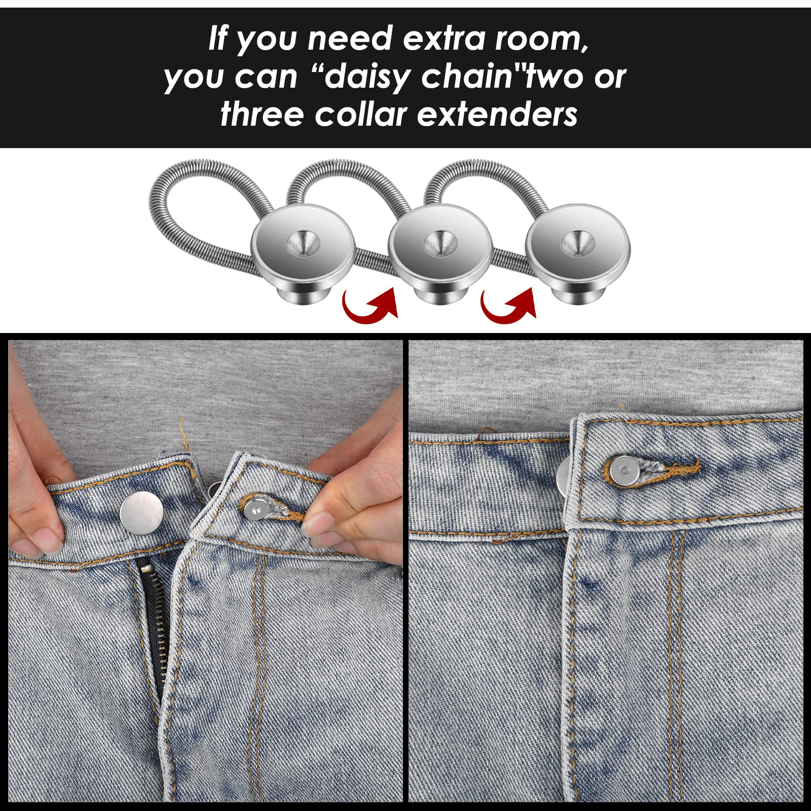 9Pcs Collar Extenders Button for Mens Shirts, Neck Extender Sewing Buttons Extender for Dress Shirts, Suits Cuffs, Coat, Jeans Pants for Men and Women (Black, White, Silver)