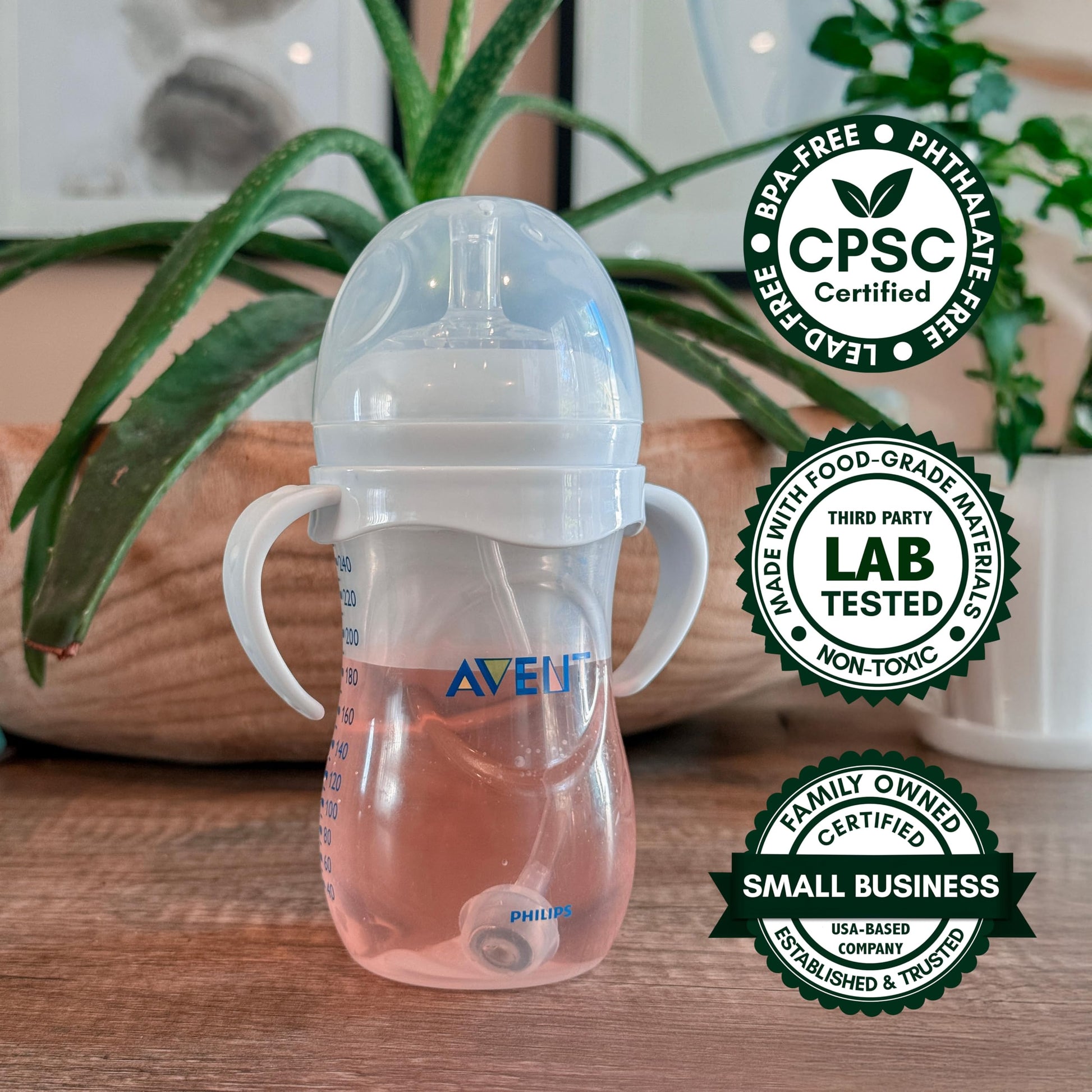 Straw Cup Conversion Kit for Philips Avent Natural Baby Bottles 2-Count, Food Grade Silicone Straw Nipples, Silicone Weighted Straw, Bottle Handles, Cleaning Brush, BPA-Free, 6+ Months (Straw Top)