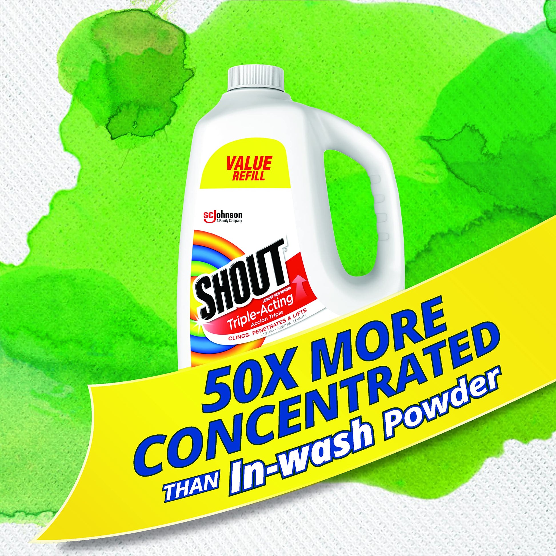 Shout Active Enzyme Laundry Stain Remover Spray for Clothes, Triple-Acting Formula Clings, Penetrates, and Lifts Tough & Everyday Stains - Prewash Refill 60oz (1.7L)