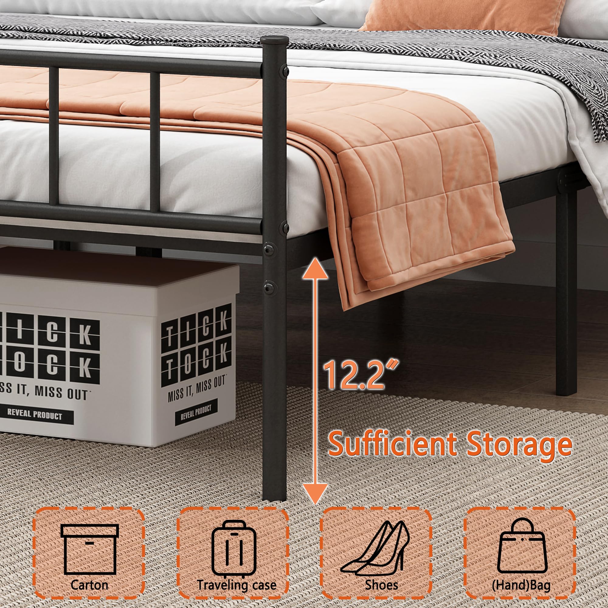 DIIYIV Queen Bed Frame-Classic Metal Platform Bed Frame,Mattress Foundation with Steel Slat Support,Under Foundation Storage,No Box Spring Needed, Easy Assembly, Queen Size