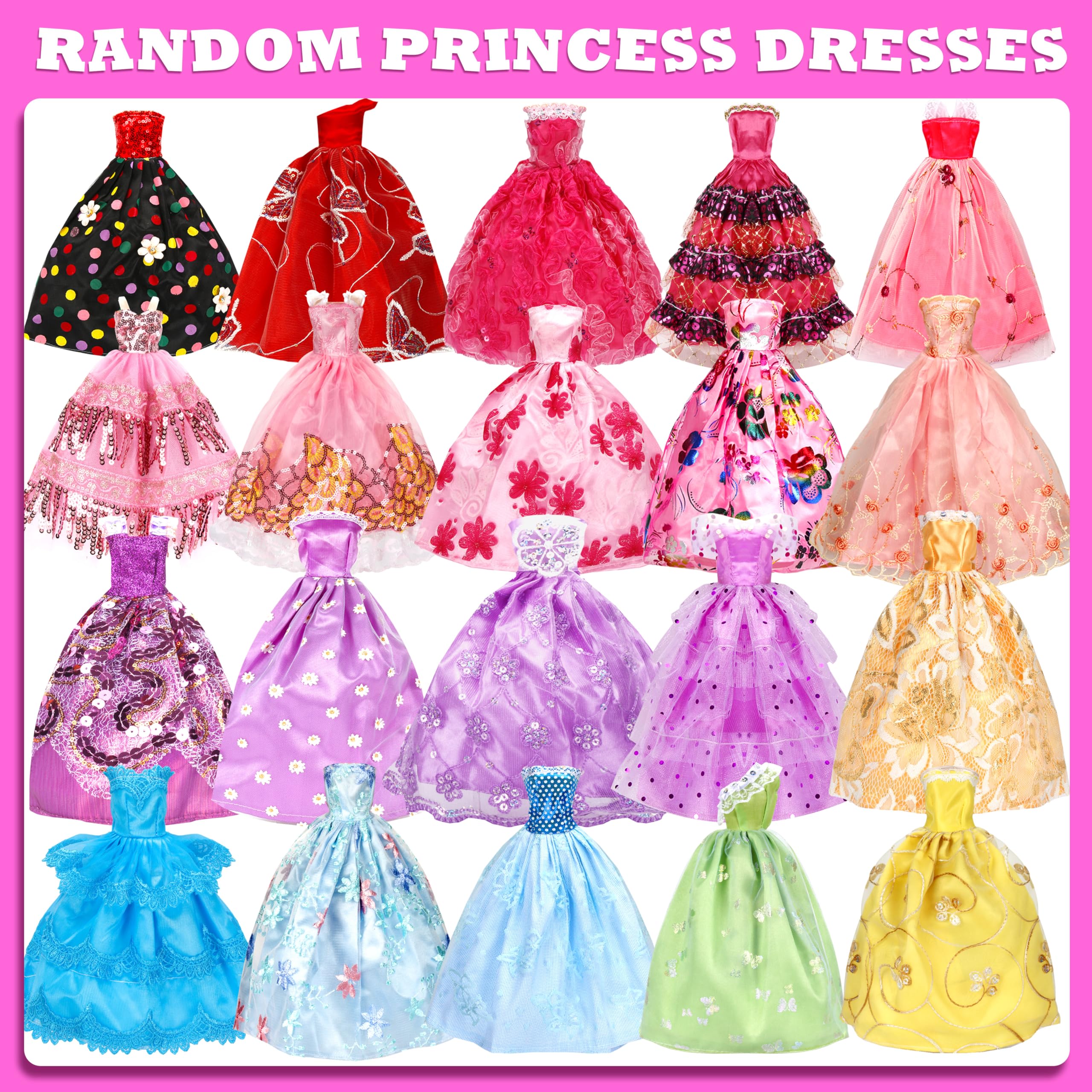 71 Pcs Doll Clothes and Accessories, 5 Wedding Gowns 9 Fashion Dresses 3 Tops 3 Pants 3 Bikini Swimsuits 20 Shoes for 11.5 inch Doll Christmas Stocking Stuffers Girls Gift Age 5-7 8-10