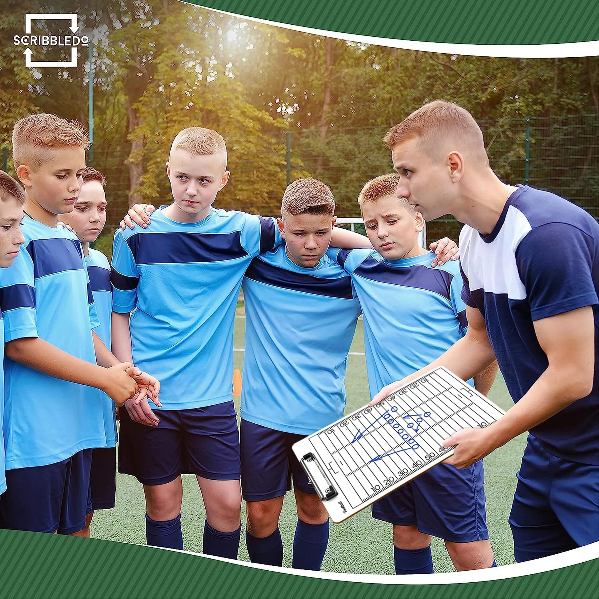 SCRIBBLEDO Double Sided Football Dry Erase Board for Coaches 15x9 Whiteboard Coaching Clipboard Equipment Accessories - Perfect Coach Gift