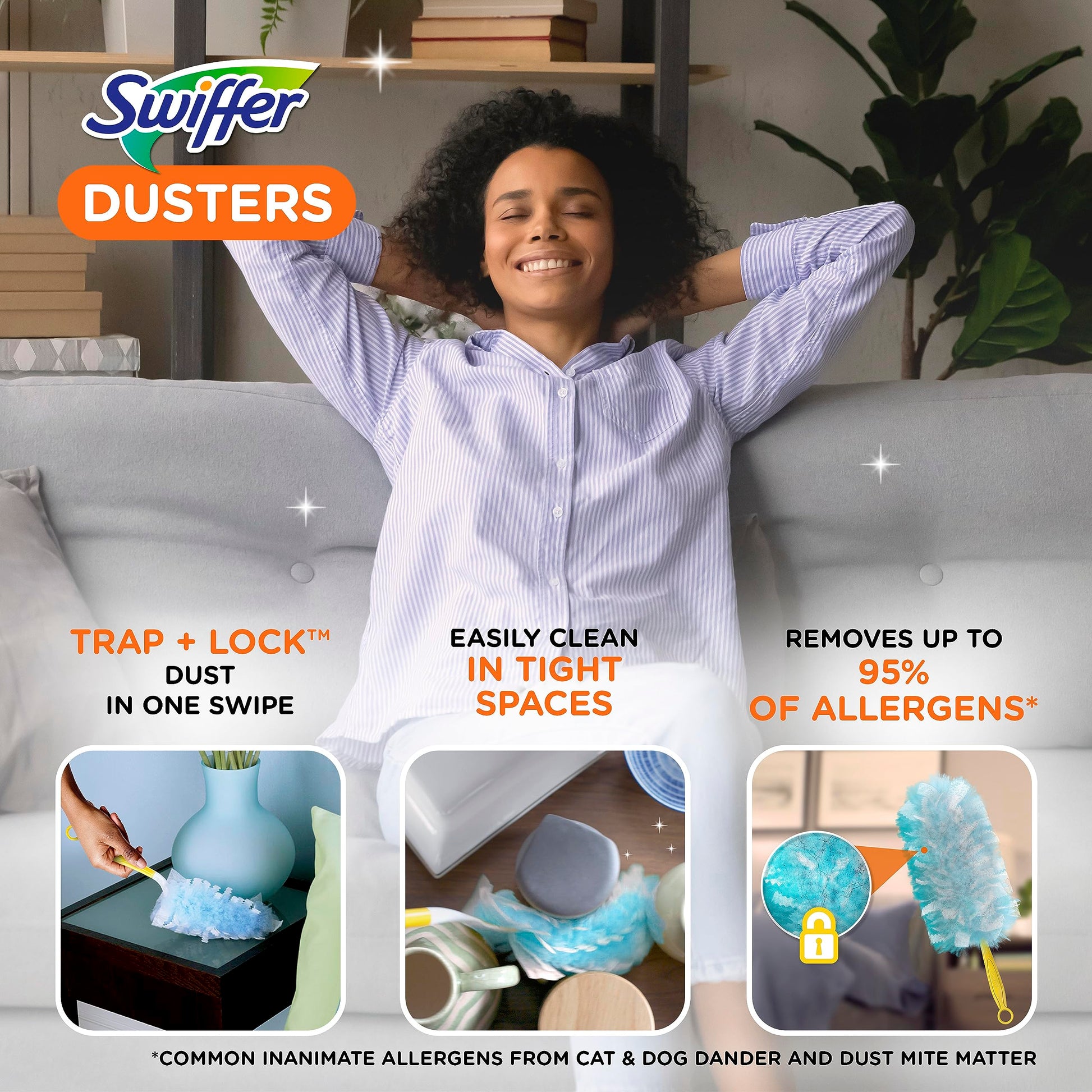 Swiffer Dusters Refill for Cleaning, Made by SWIFFER, Feather & Microfiber Duster Disposable Alternative, for Dusting Furniture, Blinds, Ceiling Fans, Walls, Helps Remove Allergens, Unscented, 18ct​