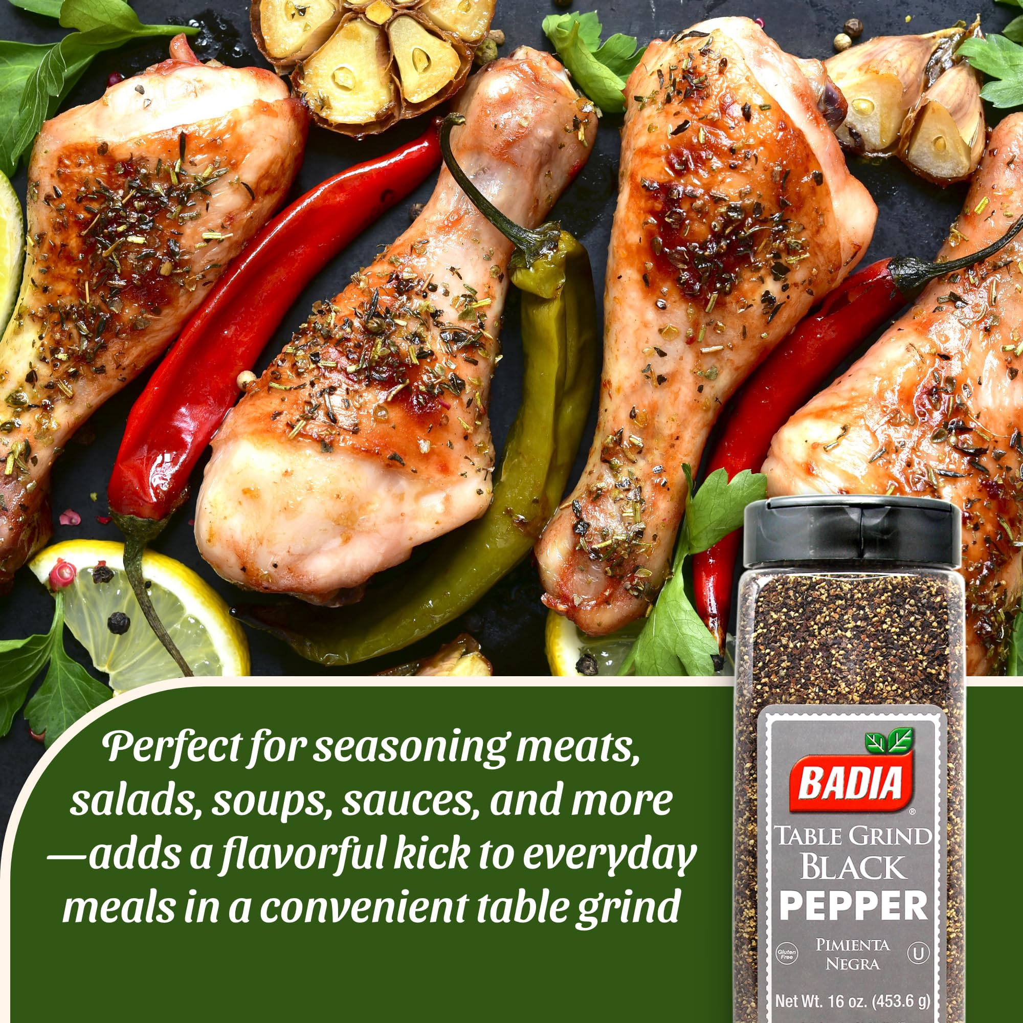 Badia Black Pepper Table Grind, 16 oz - Premium Seasoning for Cooking & Freshly Ground Flavor