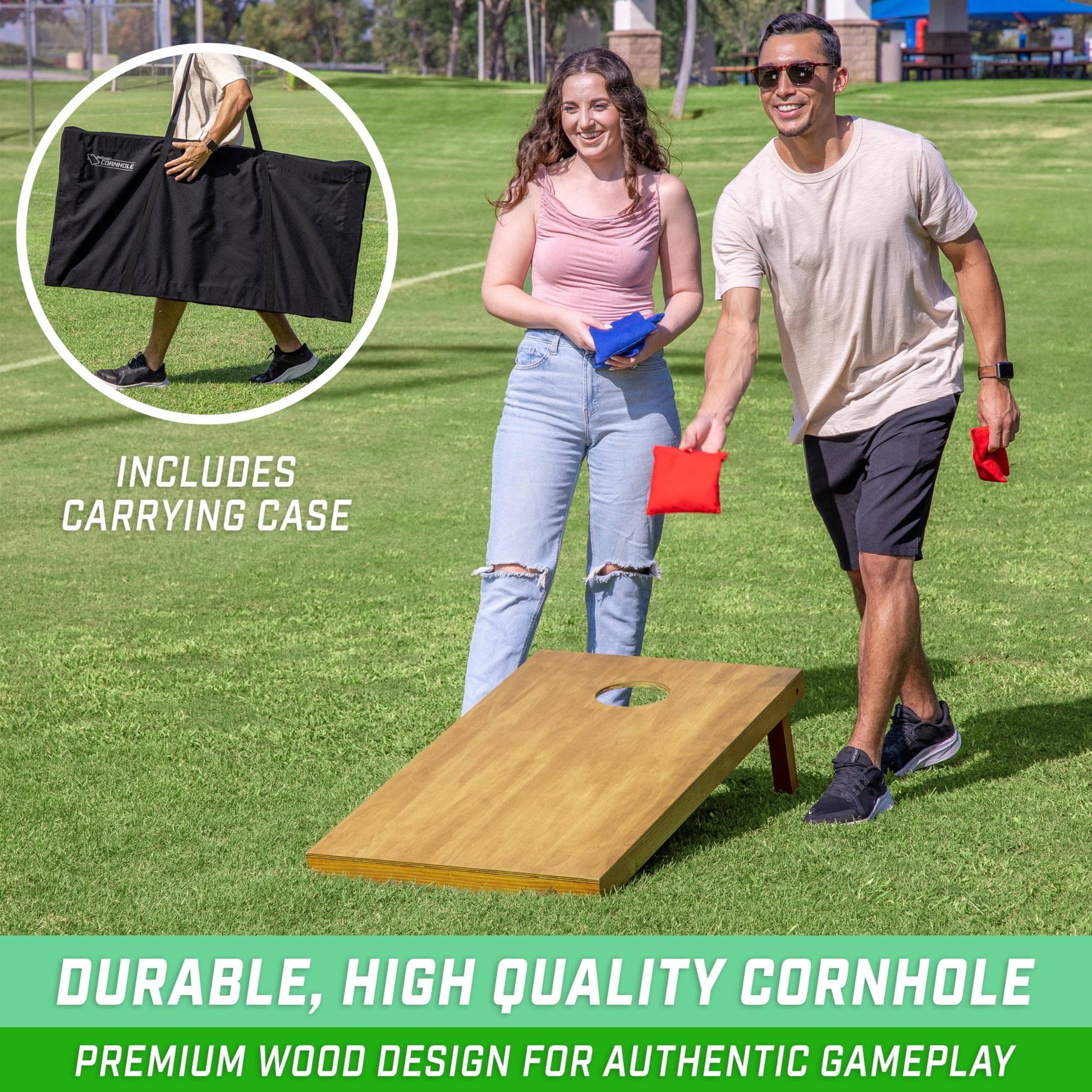 GoSports 4 ft x 2 ft Regulation Size Wooden Cornhole Boards Set - Includes Carrying Case - Full Regulation Size Bean Bag Toss Boards