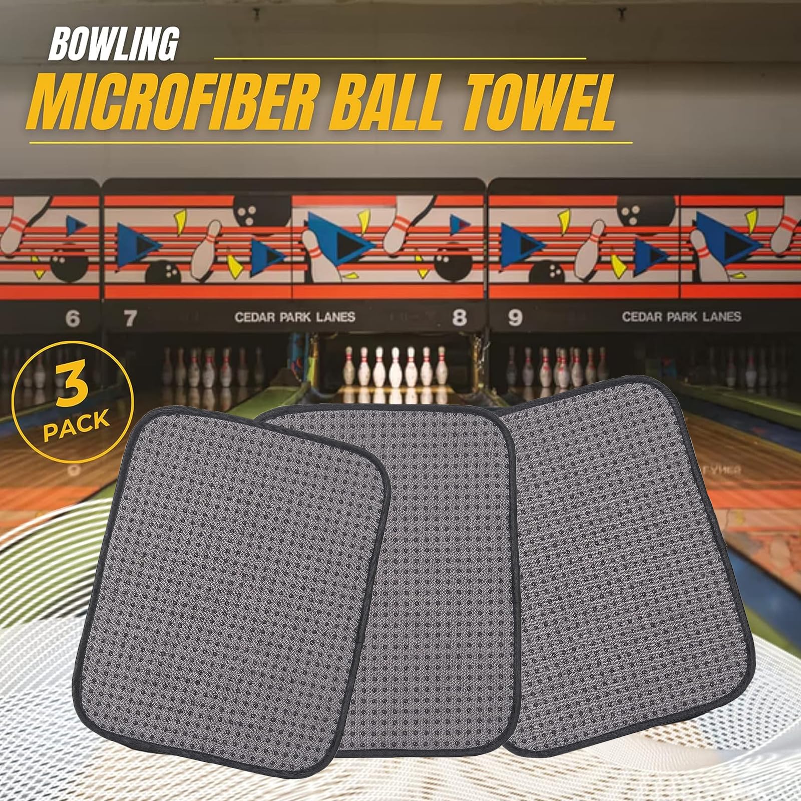 TonGass (3-Pack Microfiber Bowling Ball Towel 10 Inches x 8 Inches Premium Quality Bowling Ball Shammy Pad with Easy-Grip Dots