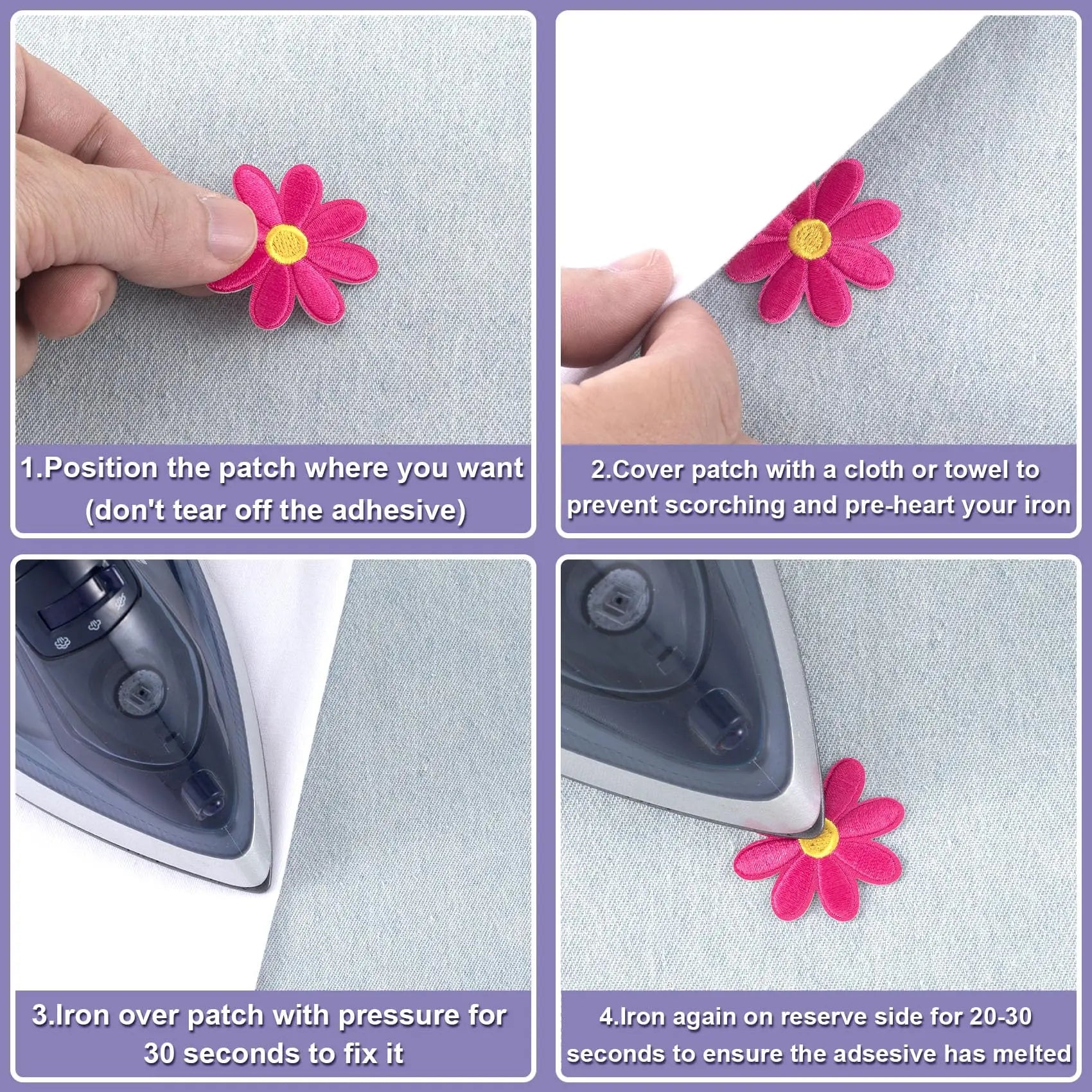 PAGOW 14 Pcs Flower Iron on Patches, Cute Daisy Flower Applique Patch, Sew On Embroidered Applique Sewing Patches for Bags, Jackets, Jeans, Clothes DIY Patches, 1.57x1.57inch (W*H), 7 Colors