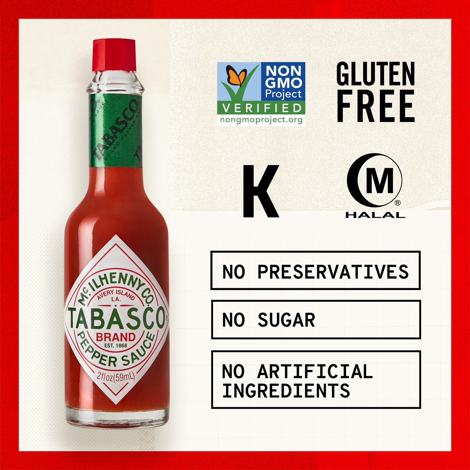 TABASCO Brand Original Red Pepper Hot Sauce, Medium Heat, Glass Bottle, Classic & Versatile Flavor, Three Simple Ingredients, Great for Dips, Tacos, Eggs, Pizza, Oysters & More, 2 Fl Oz (Pack of 1)