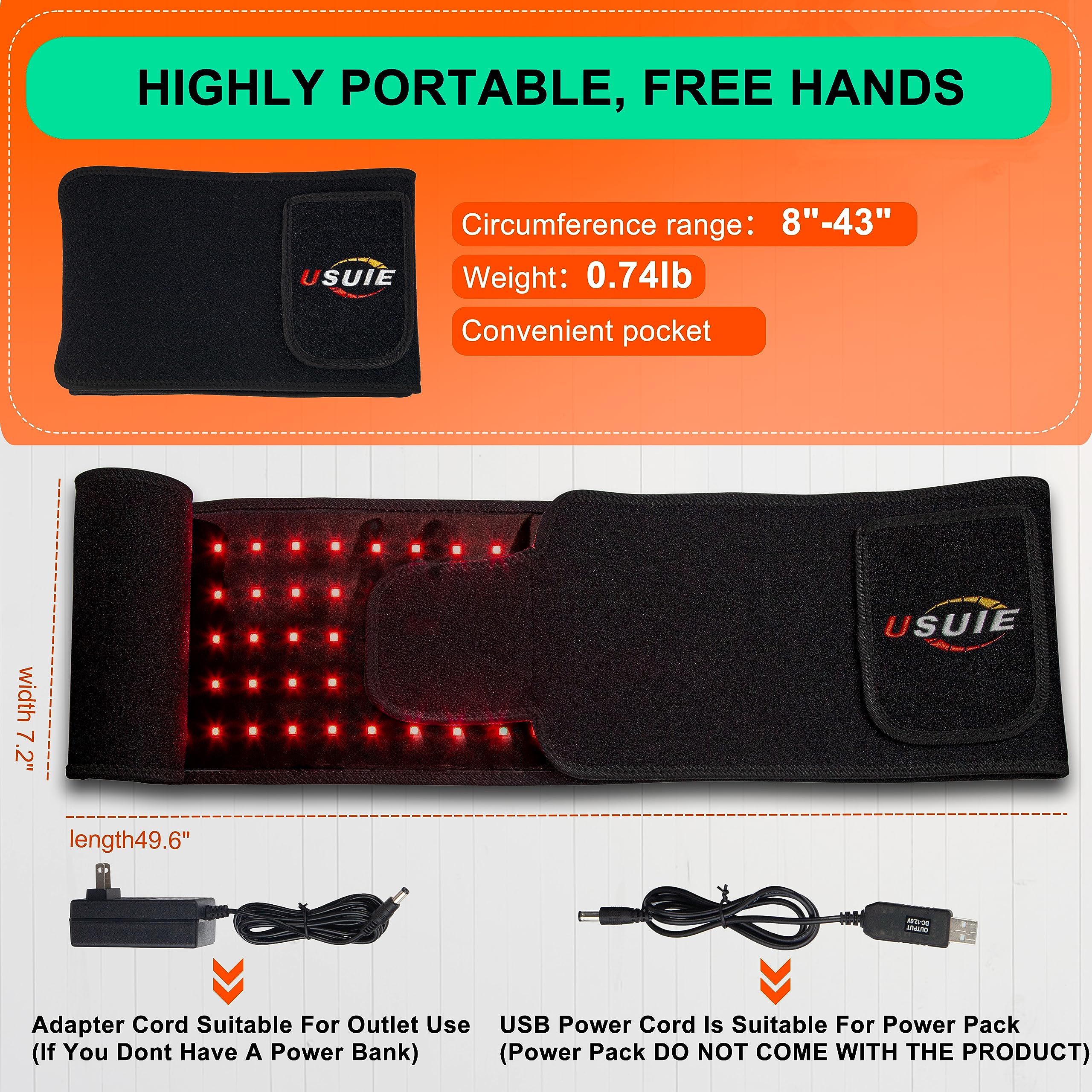 USUIE Red Light Therapy Belt, Infrared Light Therapy Wrap Red Light Therapy Device for Body with Timer for Back Shoulder Waist Muscle Pain Relief for Women Men