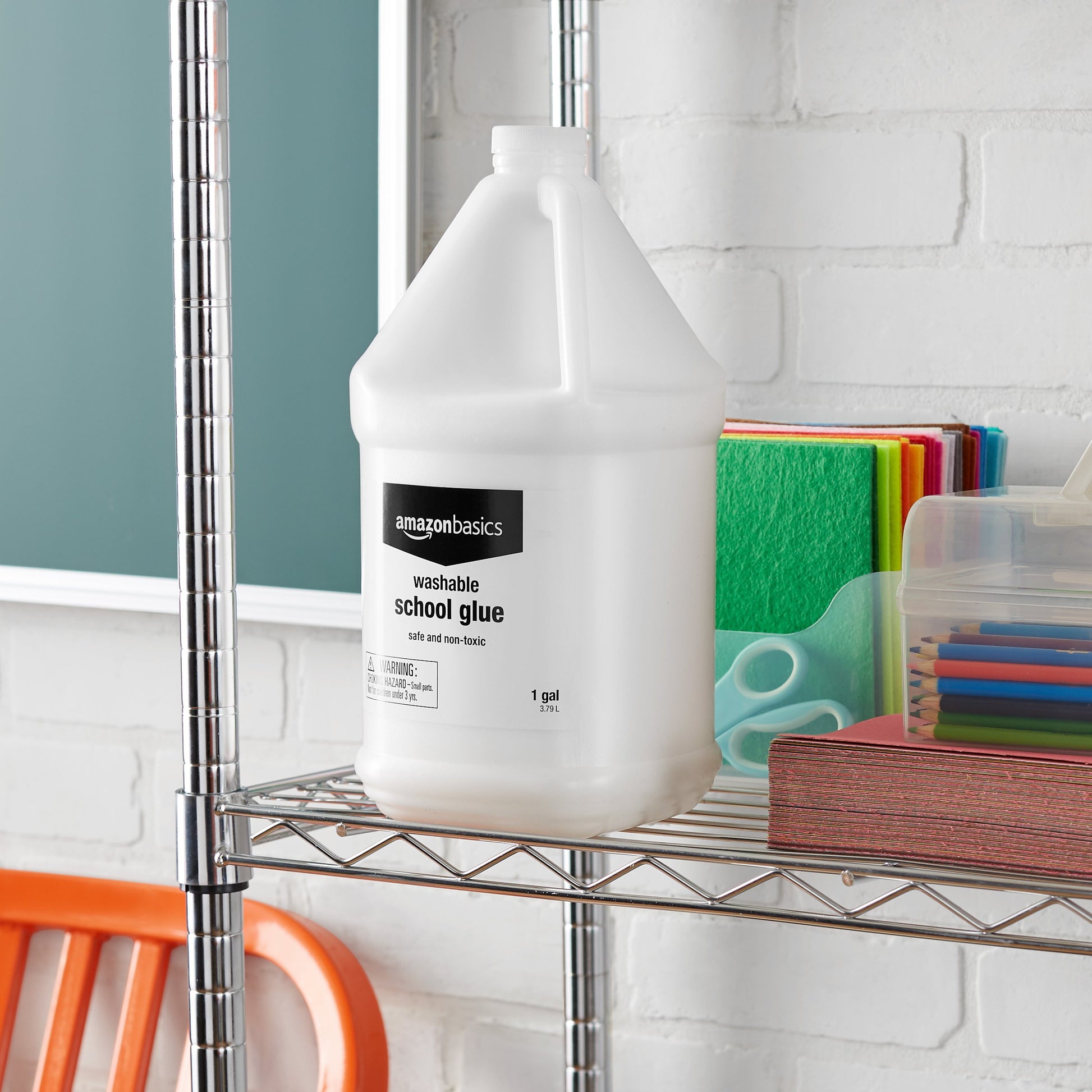 Amazon Basics All Purpose Washable School Craft Liquid Glue for Making Slime, White, Single Pack, 1 Gallon