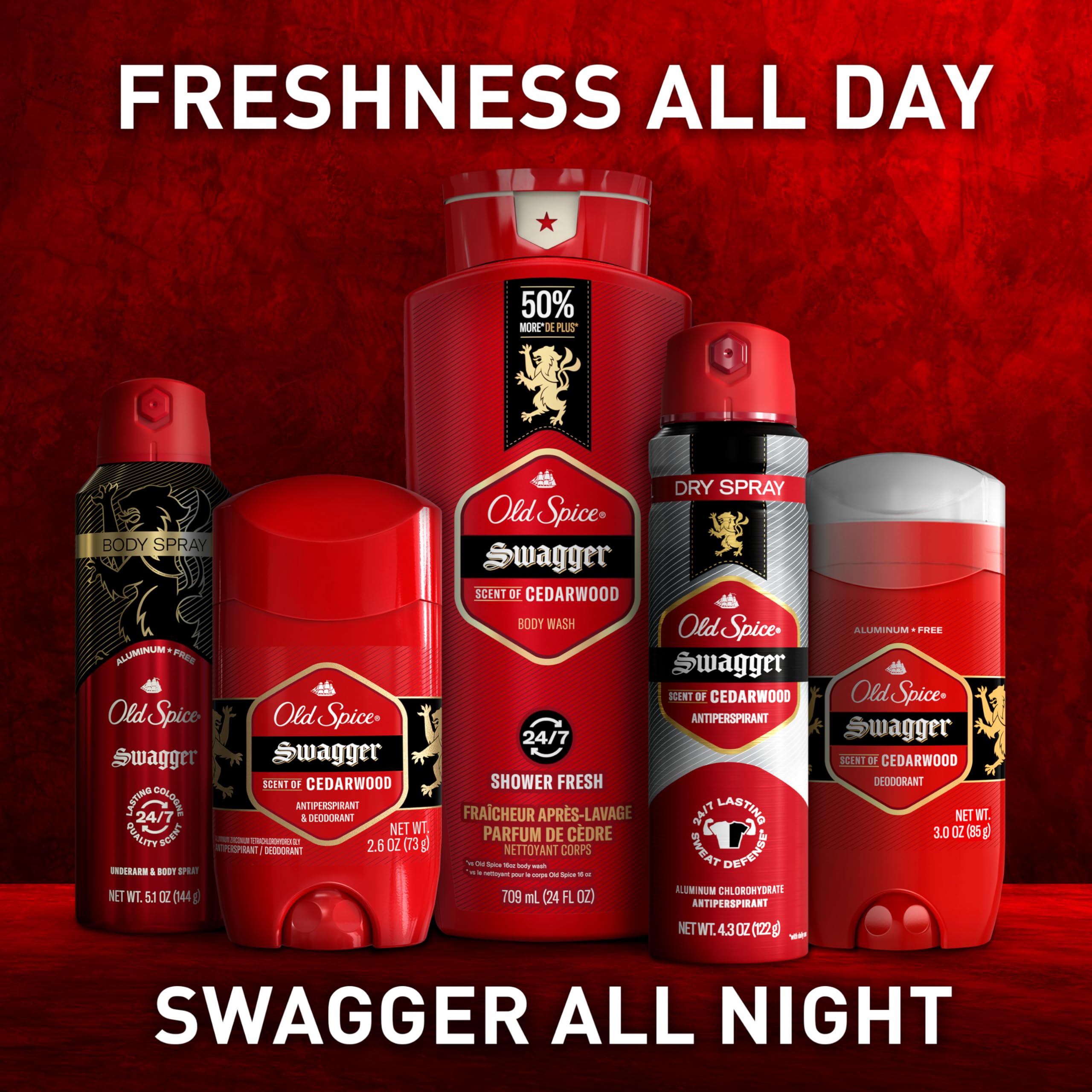Old Spice Aluminum Free Deodorant for Men, 24/7 Odor Protection, 24/7 Freshness & Lasting Scent, Swagger with Cedarwood Scent, 3.8 oz (Pack of 3)
