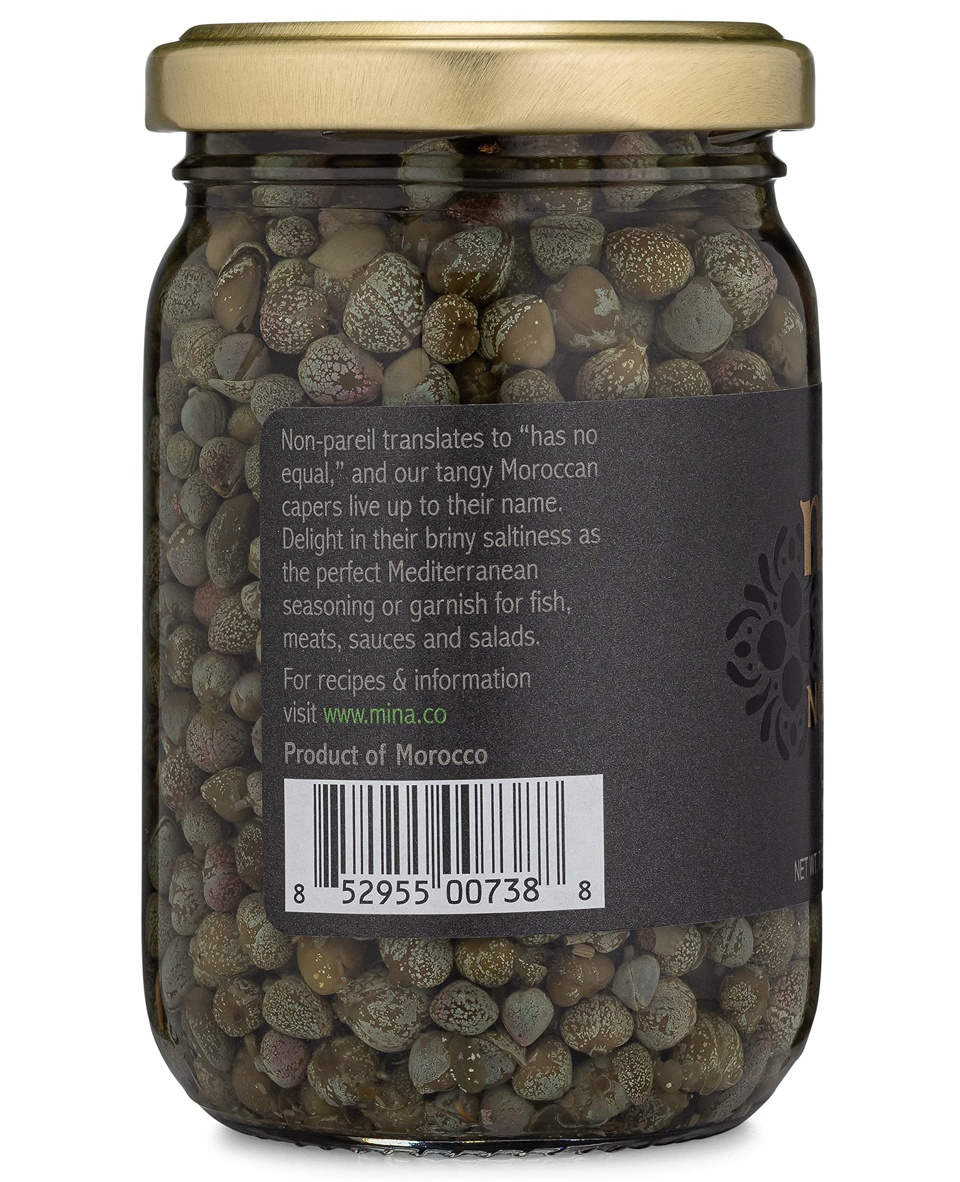 Mina Capers Non Pareil 7 oz, Perfect Mediterranean Seasoning or Garnish, Moroccan Capers Jar, Made with only Capers, Water, Vinegar and Sea Salt, Non GMO, Keto, Vegan, Gluten Free
