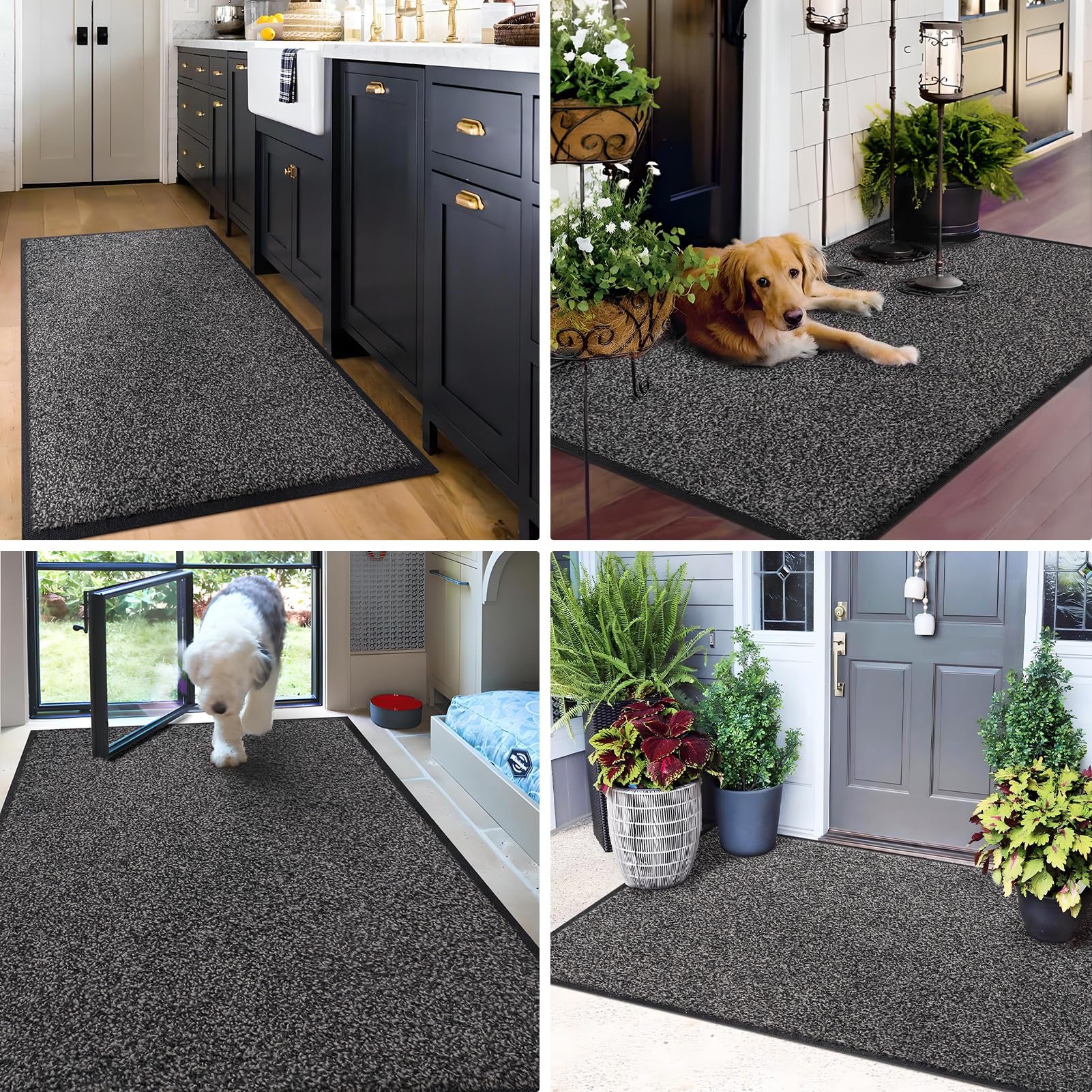 Mibao Front Door Mat, Dirt Trapper Welcome Mat for Outdoor Indoor, Non-Slip Waterproof Doormat, Durable Machine Washable Low Profile Entry Rug for Back Door Outside Patio Porch, 30" x 18", Grey