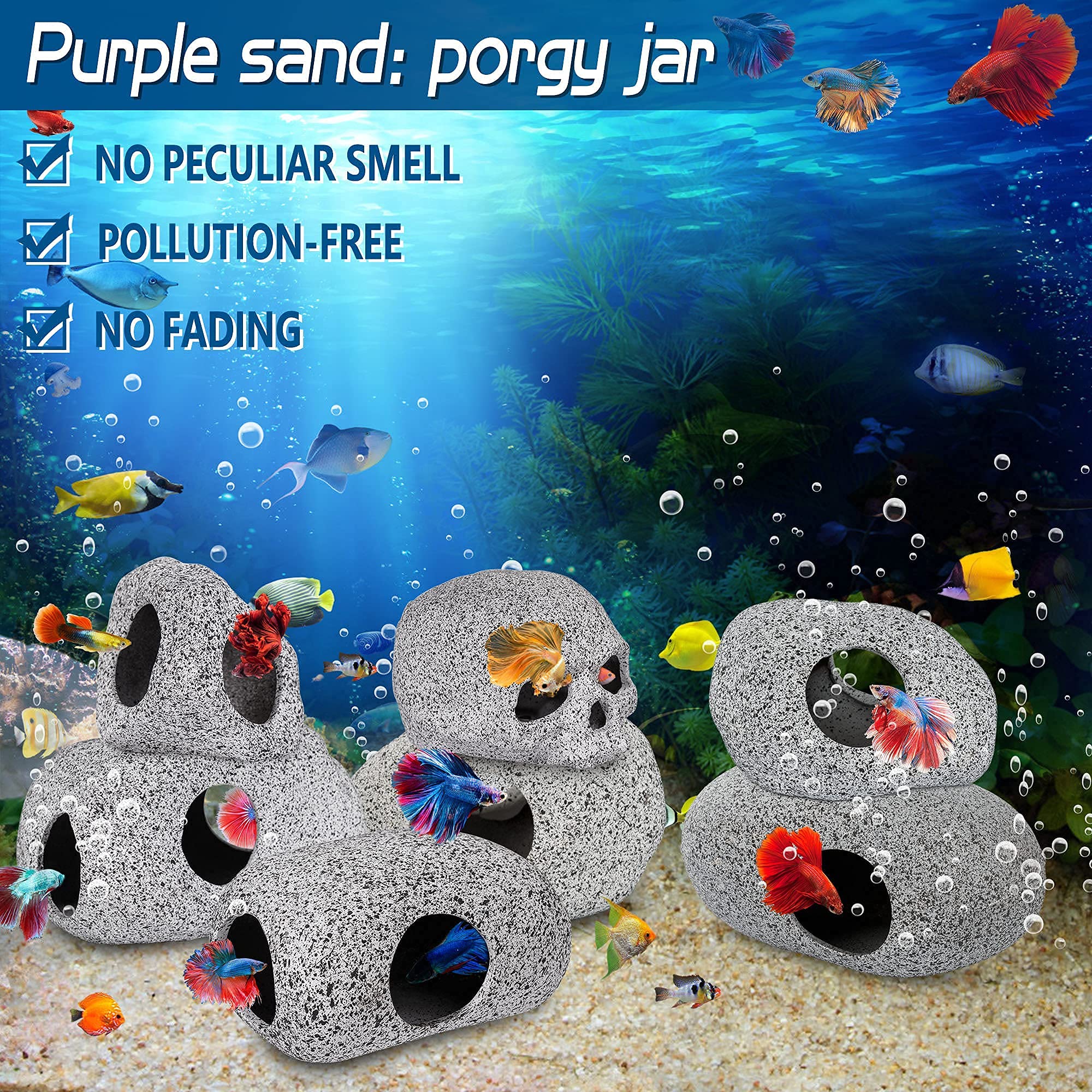 Aquarium Decorations Cave Fish Tank Accessories Rock Decor for Shrimp Cichlid Hiding Breeding Small Fish Bowl Hide Decoration Betta Toys Hideout Stones House（Medium）