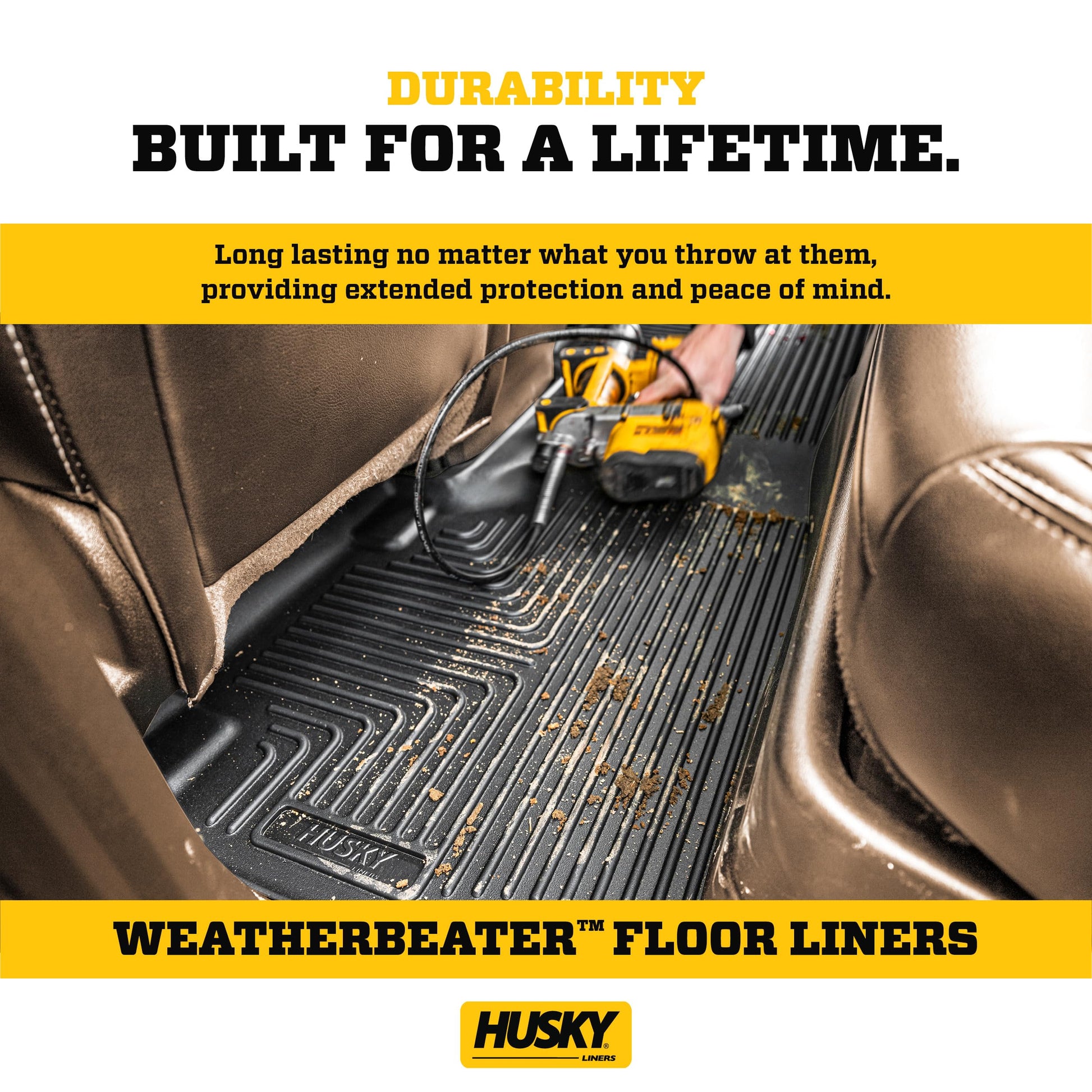 Husky Liners Weatherbeater Floor Mats | Fits 2015-2025 Ford F-150 (Includes 2022-2025 Lightning) SUPERCREW CAB ONLY w/Carpet & w/Out Fold Flat Storage | Front & 2nd Row, 3-pc Black - 94041