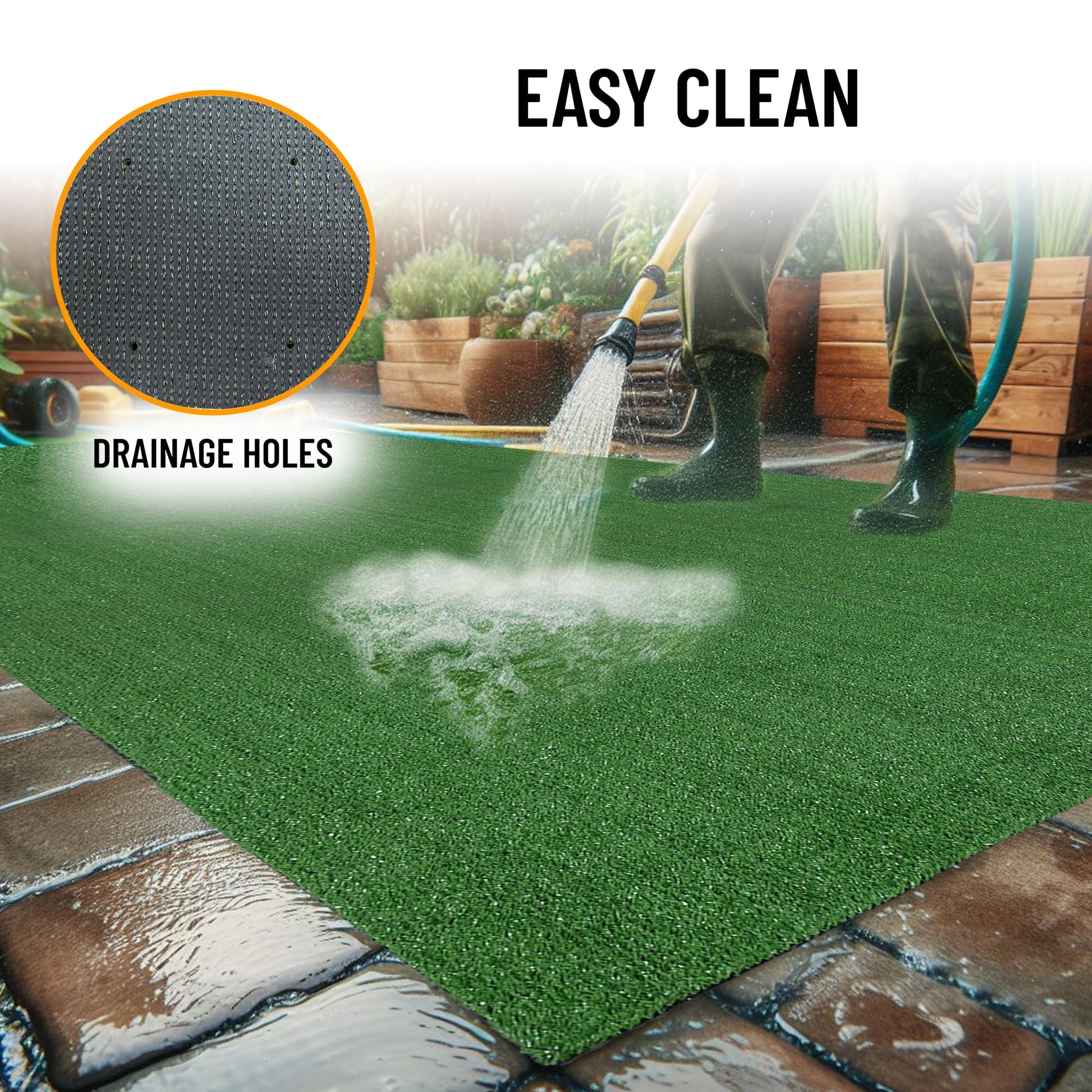 Ottomanson Artificial Grass Outdoor Runner Rug 2'7" x 10' – Waterproof Astro Turf with Drainage Holes – Patio & Lawn Decoration, Easy-Clean Dog Grass Mat