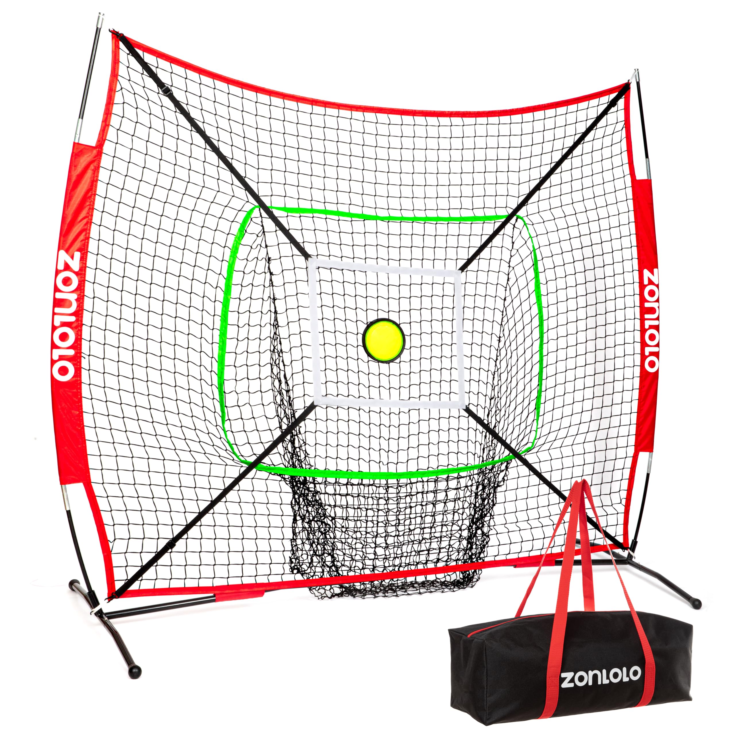 ZONLOLO 6x6ft tragbares Baseball- und Softballnetz für Hitting und Pitching, mit stabilem Bogenrahmen und Tragetasche, speziellem Rundziel und Strike Zone für präzises Wurftraining, ideal für Kinder