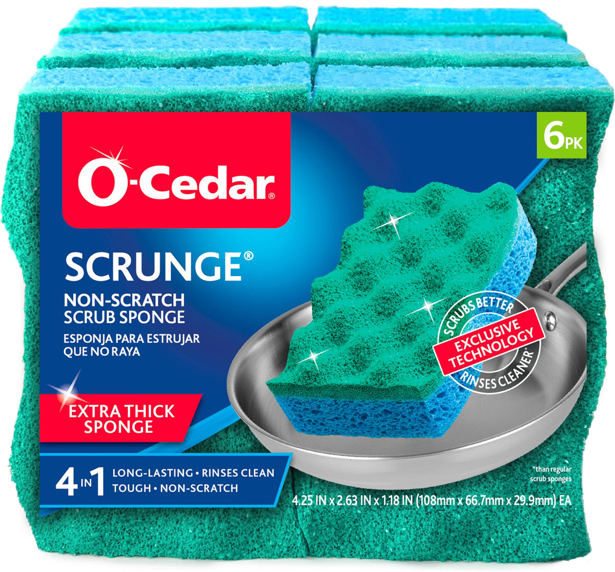 O-Cedar Scrunge Anti-Kratz-Scheuerschwamm (6er-Pack) Vielseitig einsetzbar, geruchsresistent, Scheuerschwamm reinigt sicher alle harten Oberflächen in Küche und Bad