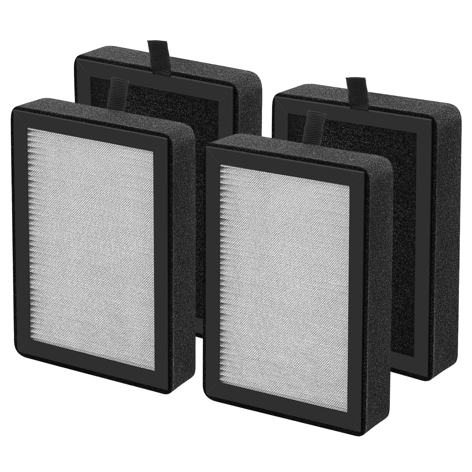 4 Pack LV-H128 Replacement Filter Compatible with LEVOIT LV-H128 / PUURVSAS (HM669A) / ROVACS (RV60) Air Purifier, 3-in-1 HEPA and Activated Carbon Filters, Replace Part #LV-H128-RF