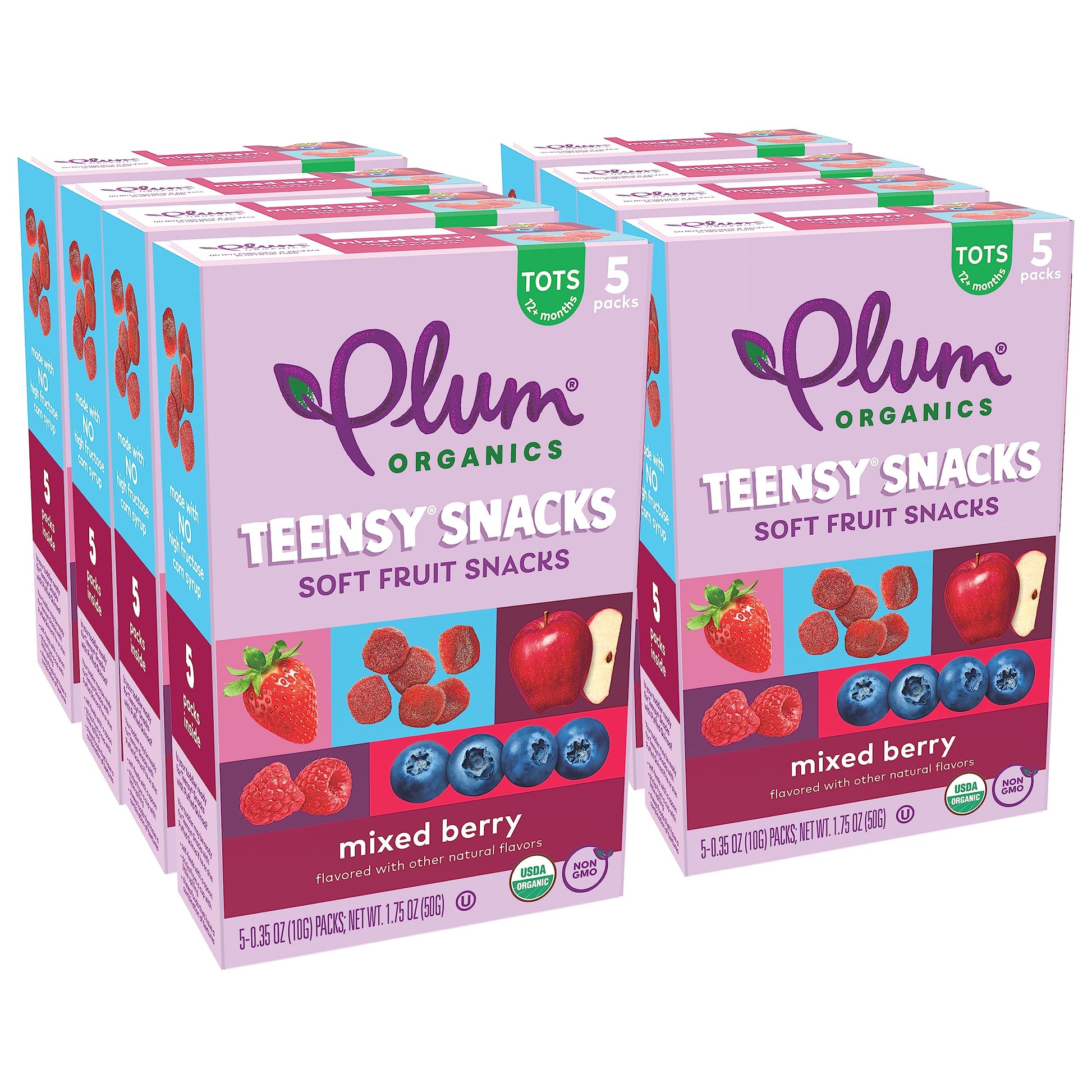 Plum Organics Teensy Snacks Soft Fruit Snacks - Mixed Berry - 5 Count (Pack of 8) - Organic Toddler Food Fruit Snacks