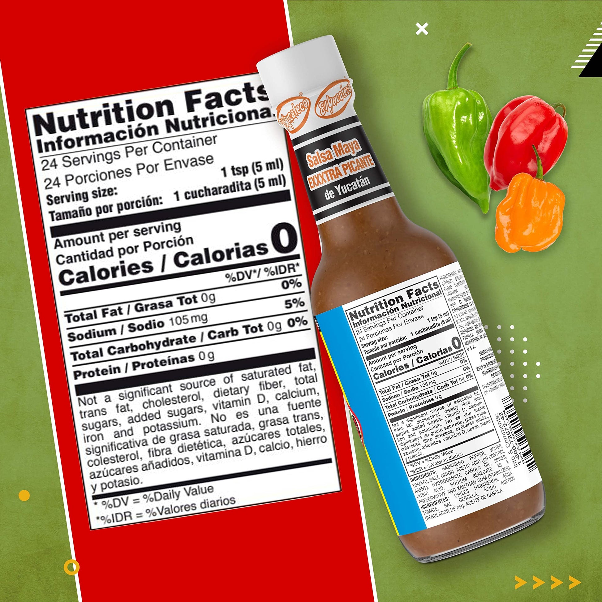 El Yucateco XXXtra Hot Habanero Sauce, 4 oz., 6 Pack,11,250 Average Scoville Units, Gluten Free, Sugar Free