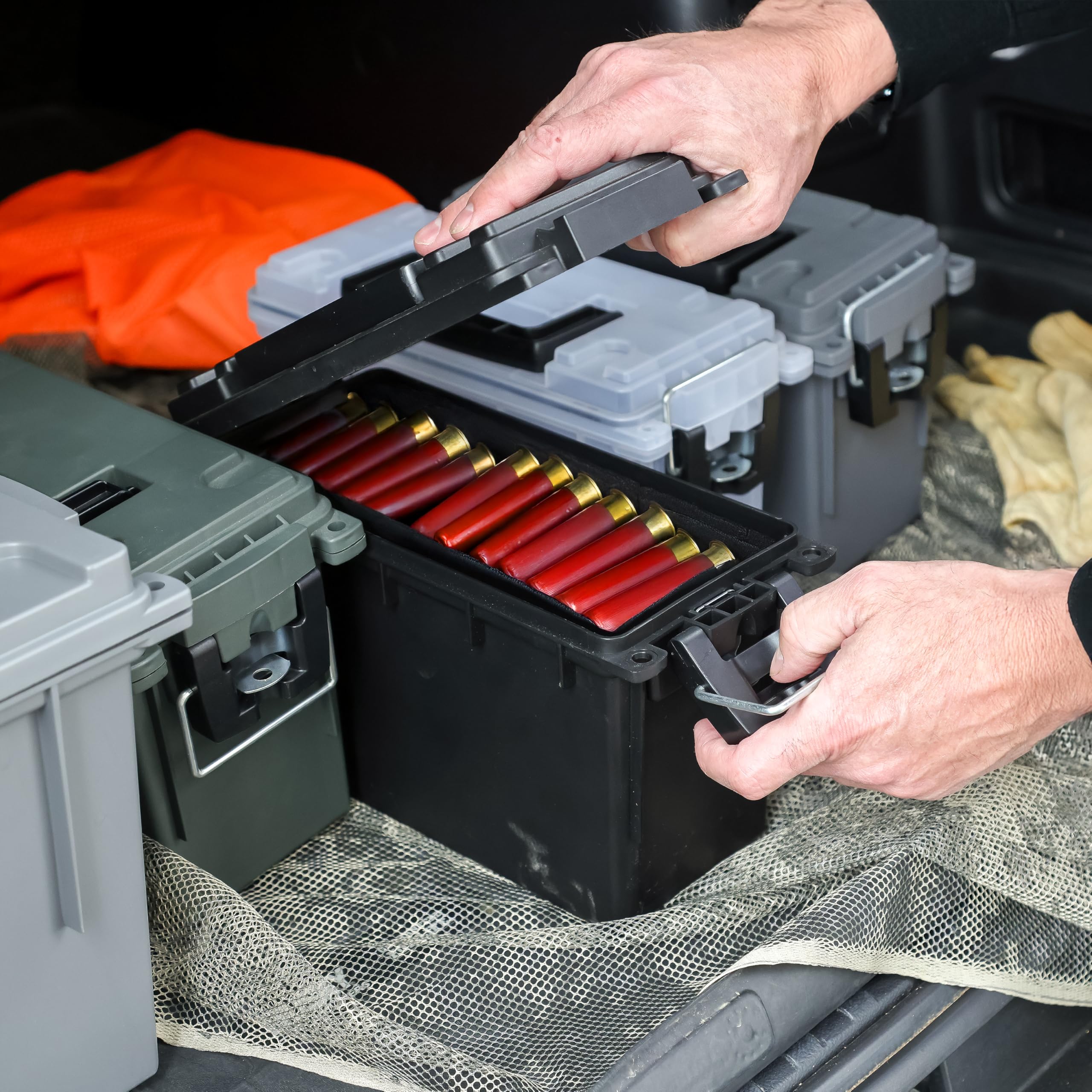 Sheffield 12629 Ammo Storage Box, Stackable .30 Cal Field Boxes, Water and Dust Resistant, Lockable Storage Box with Handle, Secures Hunting Gear, Supplies, and Bullets, Made in USA, Black, 1-Pack