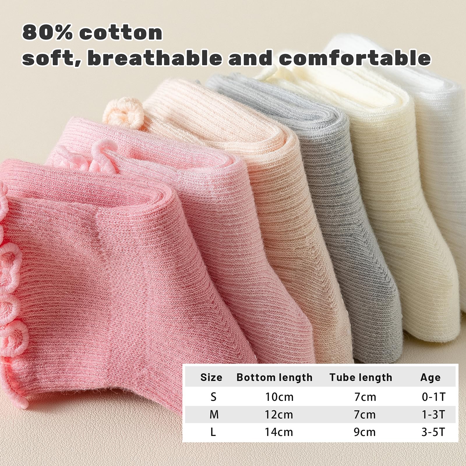 ANYANIME 6 Pairs Toddler Ruffle Socks for Girls - Baby Grip Non Slip Cute Grippy Frilly