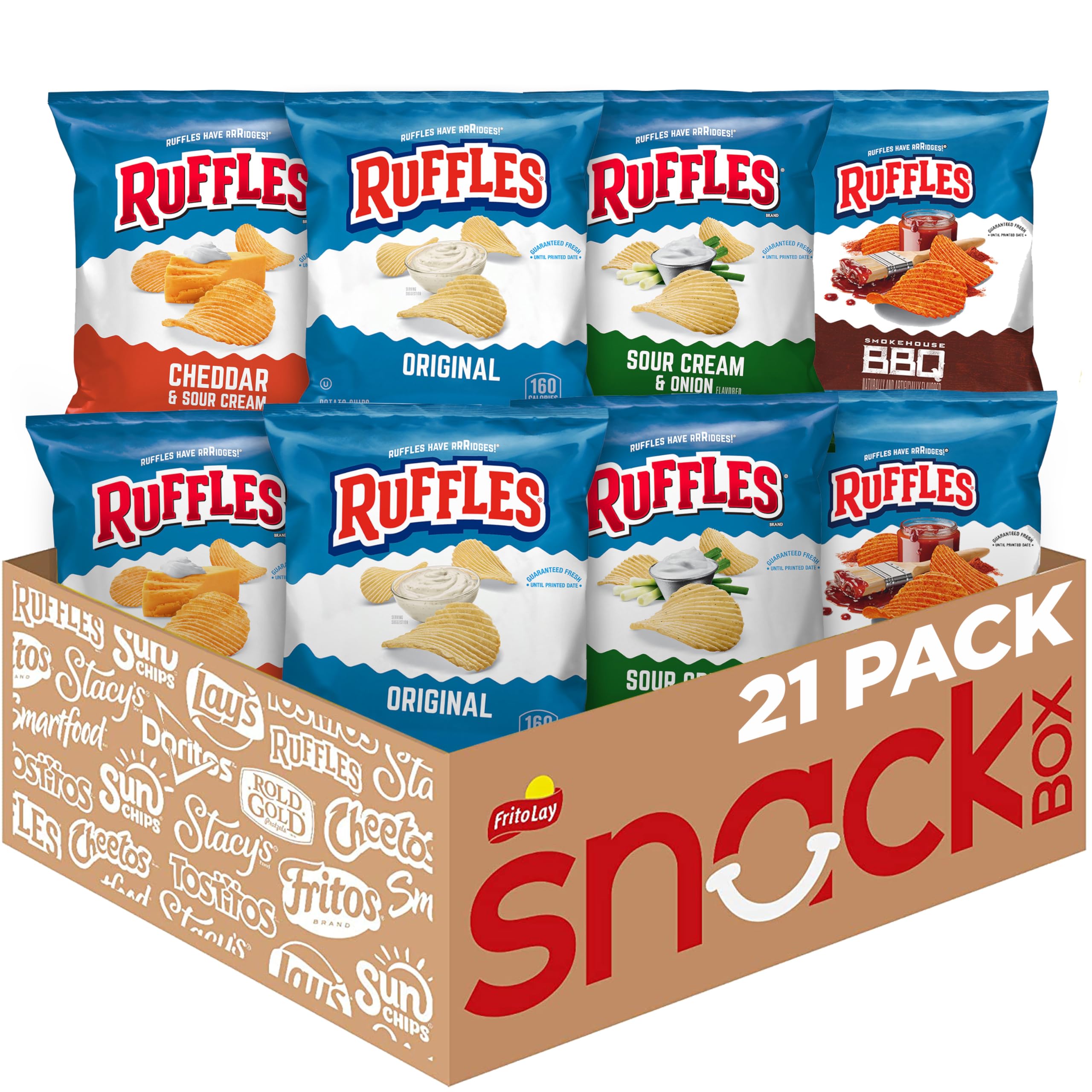 Ruffles Kartoffelchips, 4 Geschmacksrichtungen Mixpaket, 28g-Beutel (21er-Pack)
