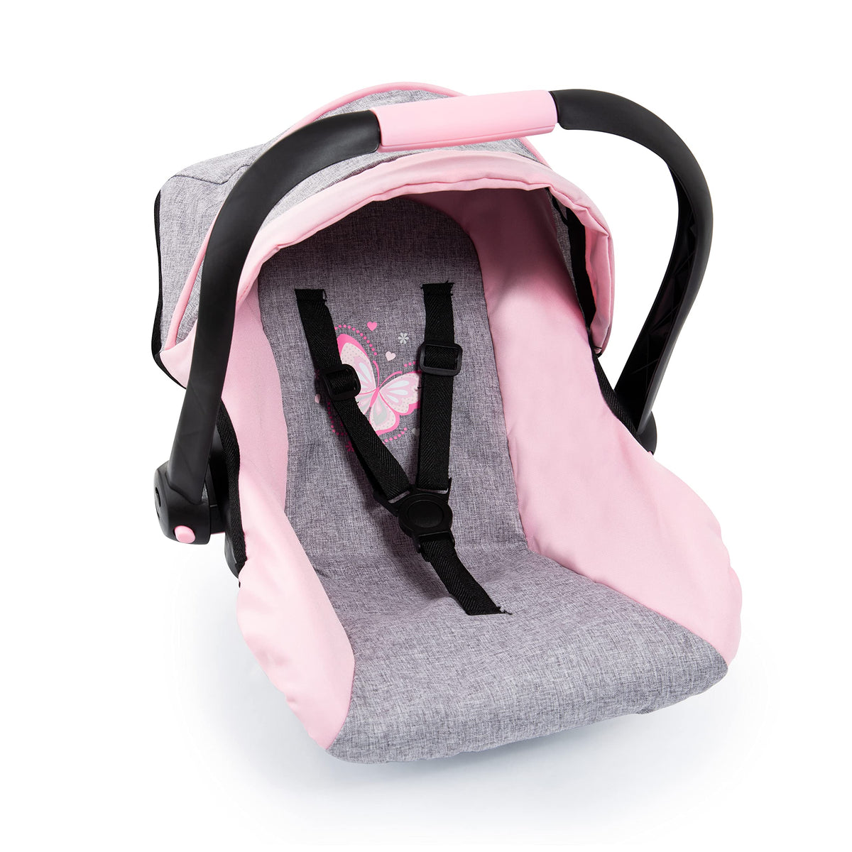 Bayer Design 67933AA Spielzeug, Autositz Easy Go für Neo Vario Puppenwagen mit Verdeck, Puppenzubehör, Pink, Grau mit Schmetterling, Grau/Pink, für Puppen bis 46 cm