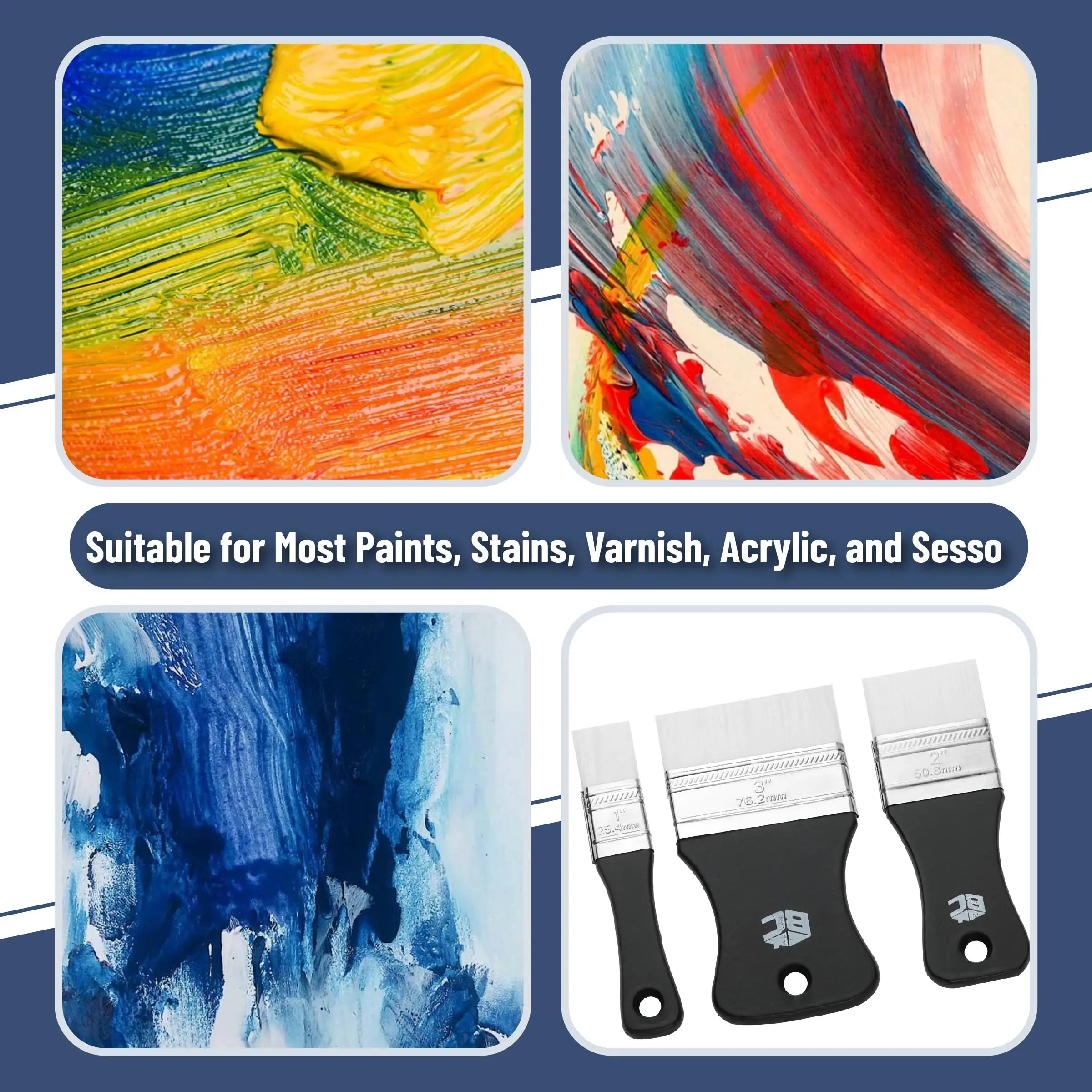 Bates- Flat Paddle Paint Brush Set, 3 Pack, Nylon Bristles Painting Brushes, Ergonomic Handle, Art Brushes for Acrylic Painting, Flat Paint Brush, Artist Paint Brushes for Acrylic Painting
