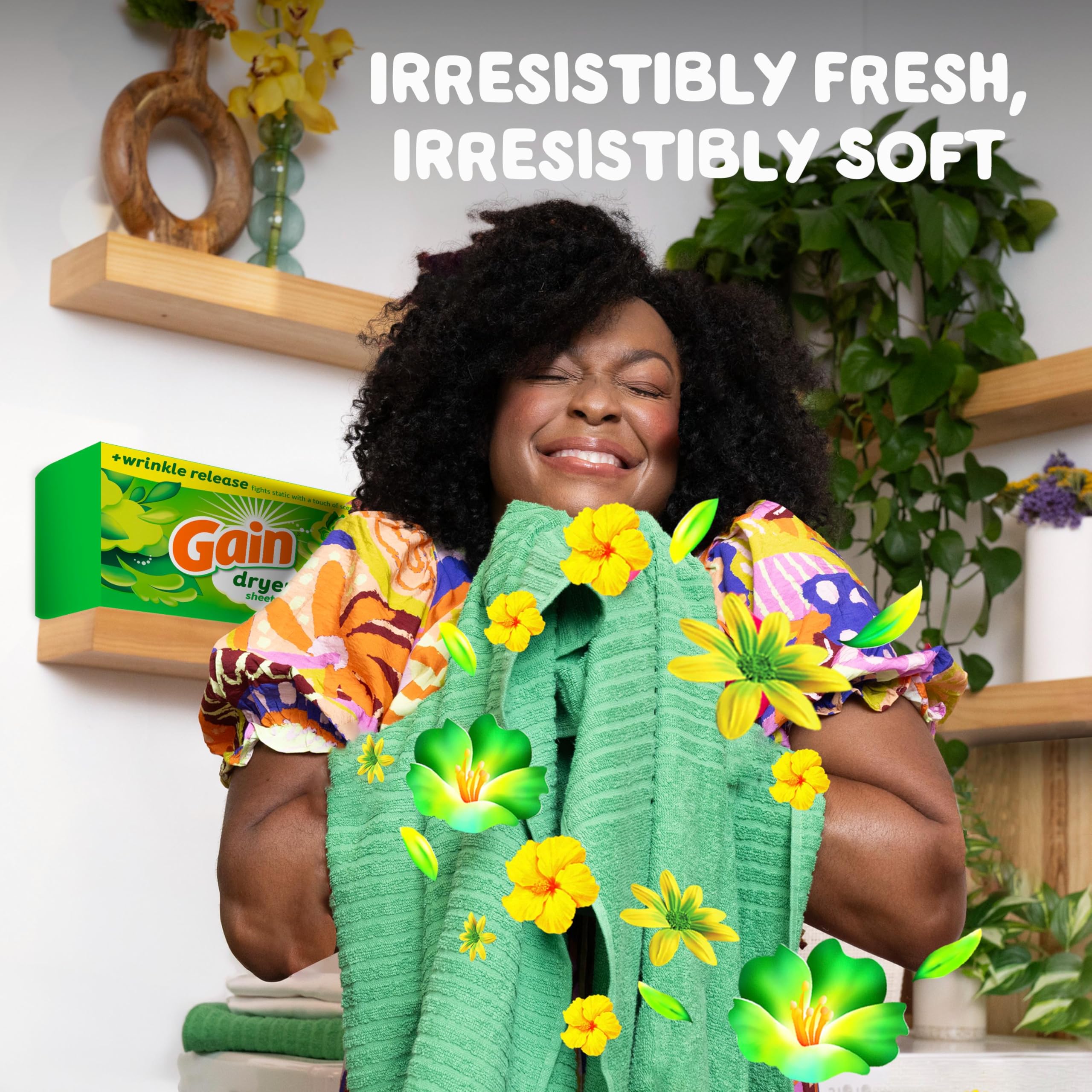 Gain Dryer Sheets Plus Wrinkle Release, Original Scent, 240 Count, Fights Static With a Touch of Scent, Laundry Sheets