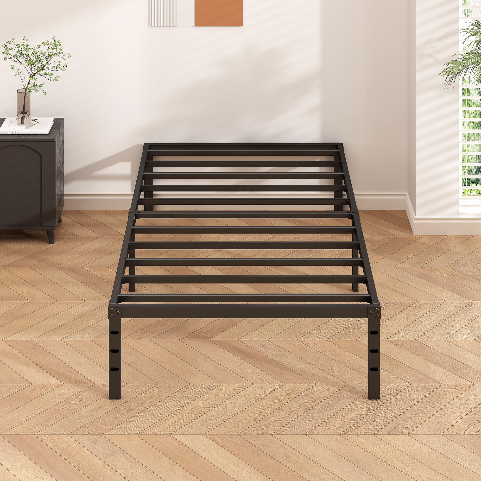 HLIPHA Metal Platform Bed Frame 14 Inch Tall,No Box Spring Needed,Twin Size Bed with Heavy Duty Strong Support Slats,Easy to Assemble,Black