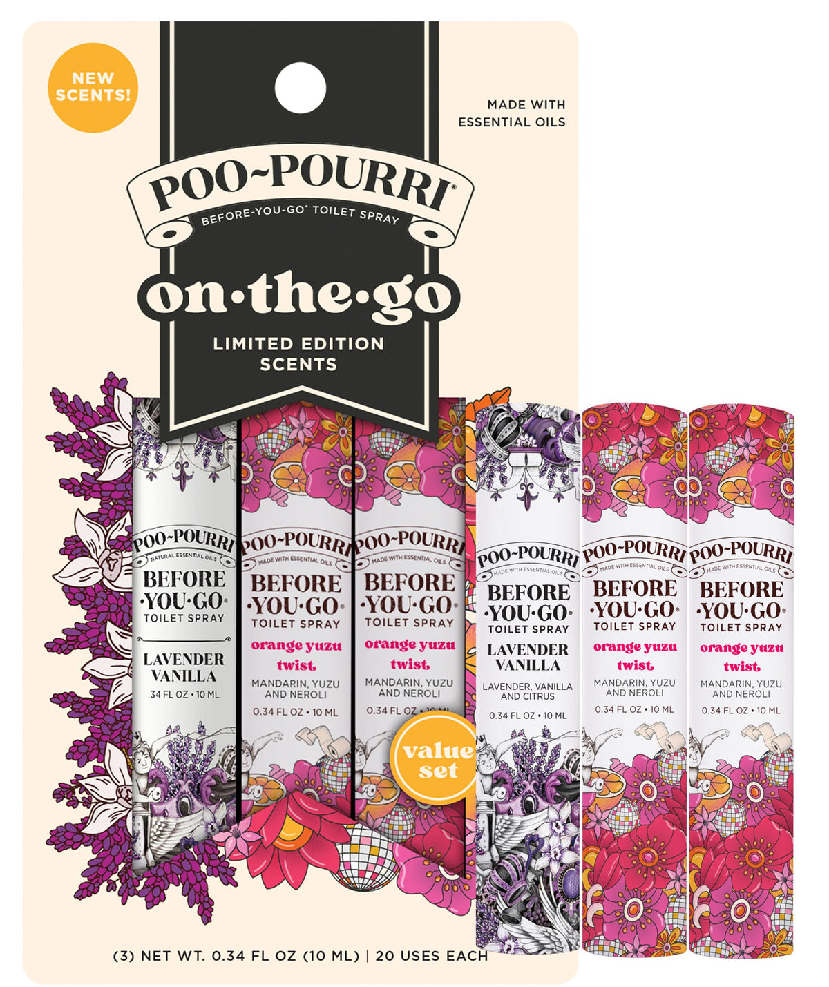 Poo-Pourri Before-You-Go Toilettenspray, Reiseutensilien, 10 ml, In A Pinch Variety 3er-Pack, jeweils bis zu 20 Anwendungen, Bad-Geruchsneutralisierer für unterwegs mit ätherischen Ölen, TSA-zugelassene Größe, 2 Düfte