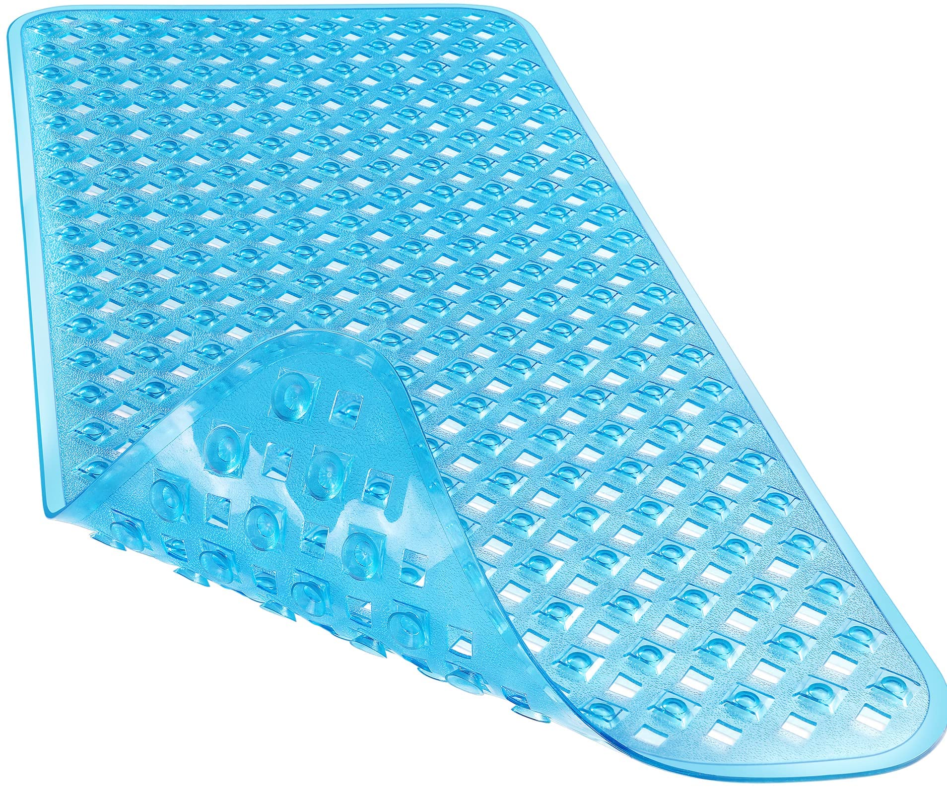Yimobra Non Slip Bath Mat, Super Strong Suction Cups,34.5"x15.5"Long Tub Mat with Drain Holes, Machine Washable Fast Draining Shower Mats, Bathroom Essentials,Clear Blue