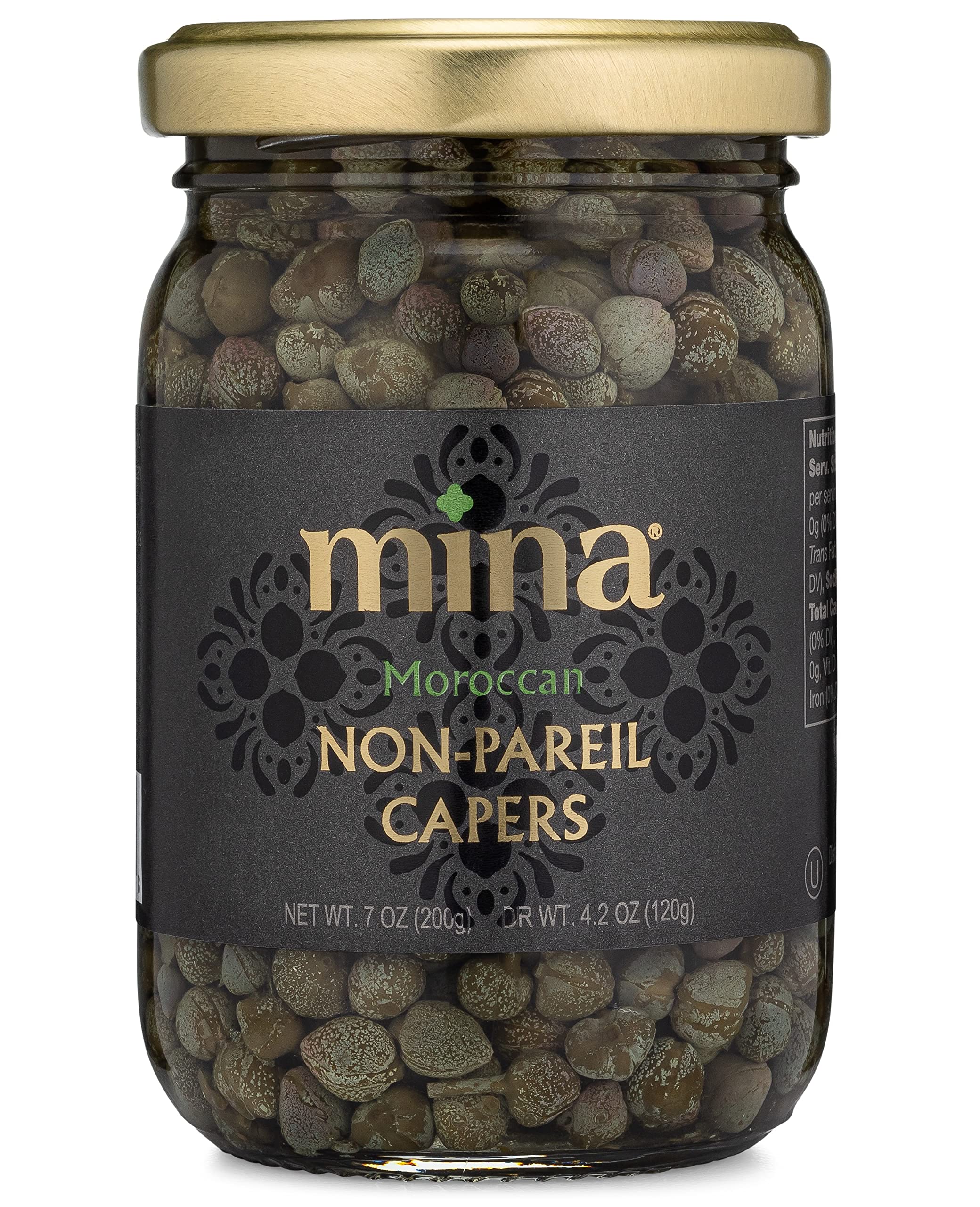 Mina Capers Non Pareil 7 oz, Perfect Mediterranean Seasoning or Garnish, Moroccan Capers Jar, Made with only Capers, Water, Vinegar and Sea Salt, Non GMO, Keto, Vegan, Gluten Free