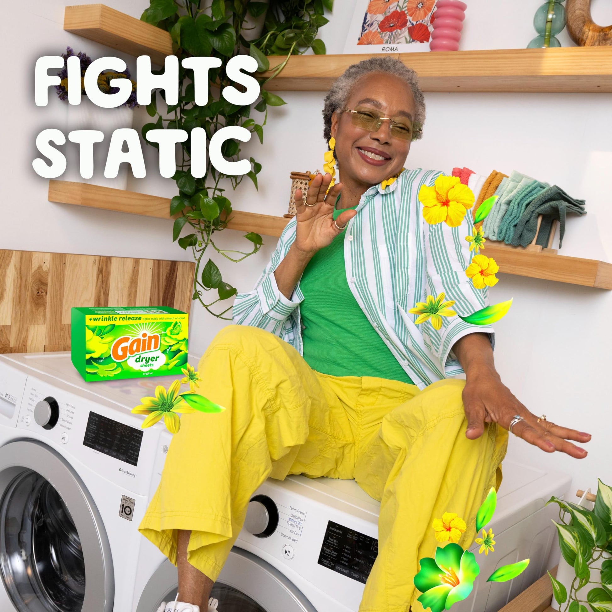 Gain Dryer Sheets Plus Wrinkle Release, Original Scent, 240 Count, Fights Static With a Touch of Scent, Laundry Sheets