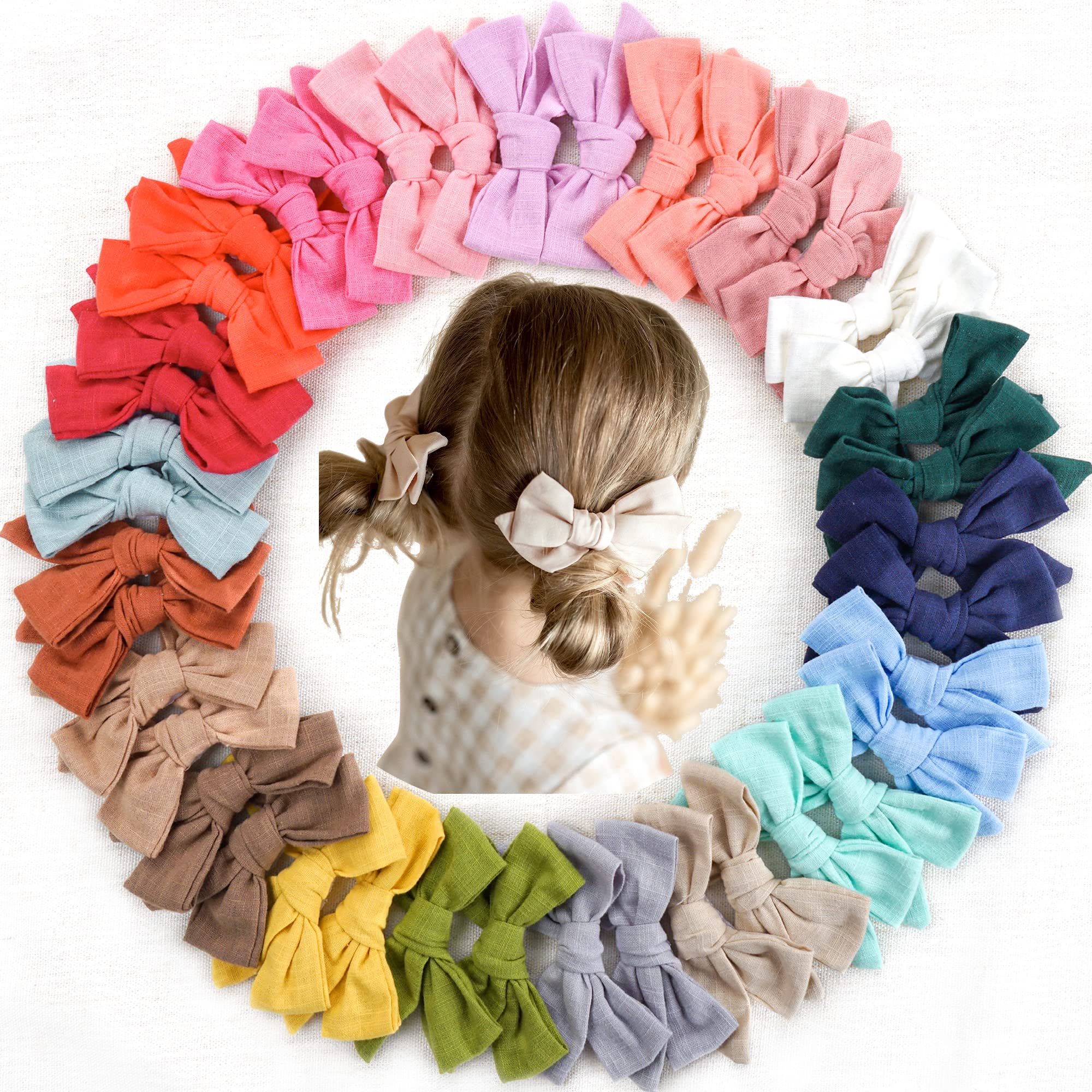 CLLOT 40 Pieces Girls Hair Bows Linen Fabric Bows Alligator Clips Hair Accessories for Little Girls Toddlers Kids and Teens