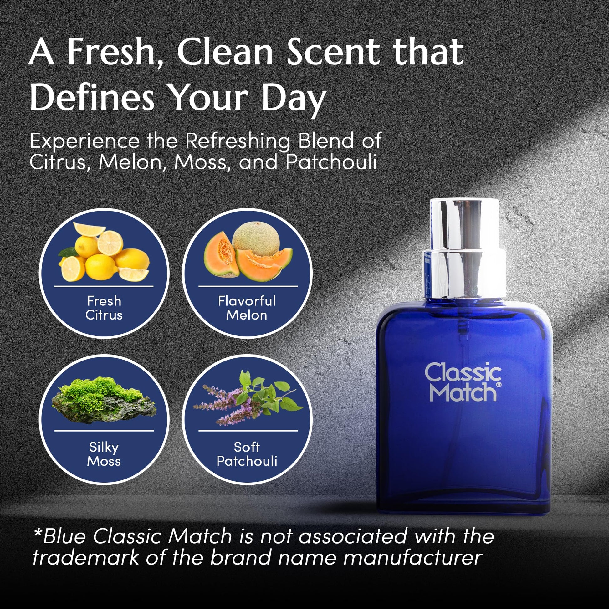 PB ParfumsBelcam Blue Classic Match Eau de Toilette Spray for Men – Modern Citrus Fougere Fragrance, Notes of Melon, Moss and Patchouli, Cologne Alternative, Signature Fragrance – 2.54 Fl Oz