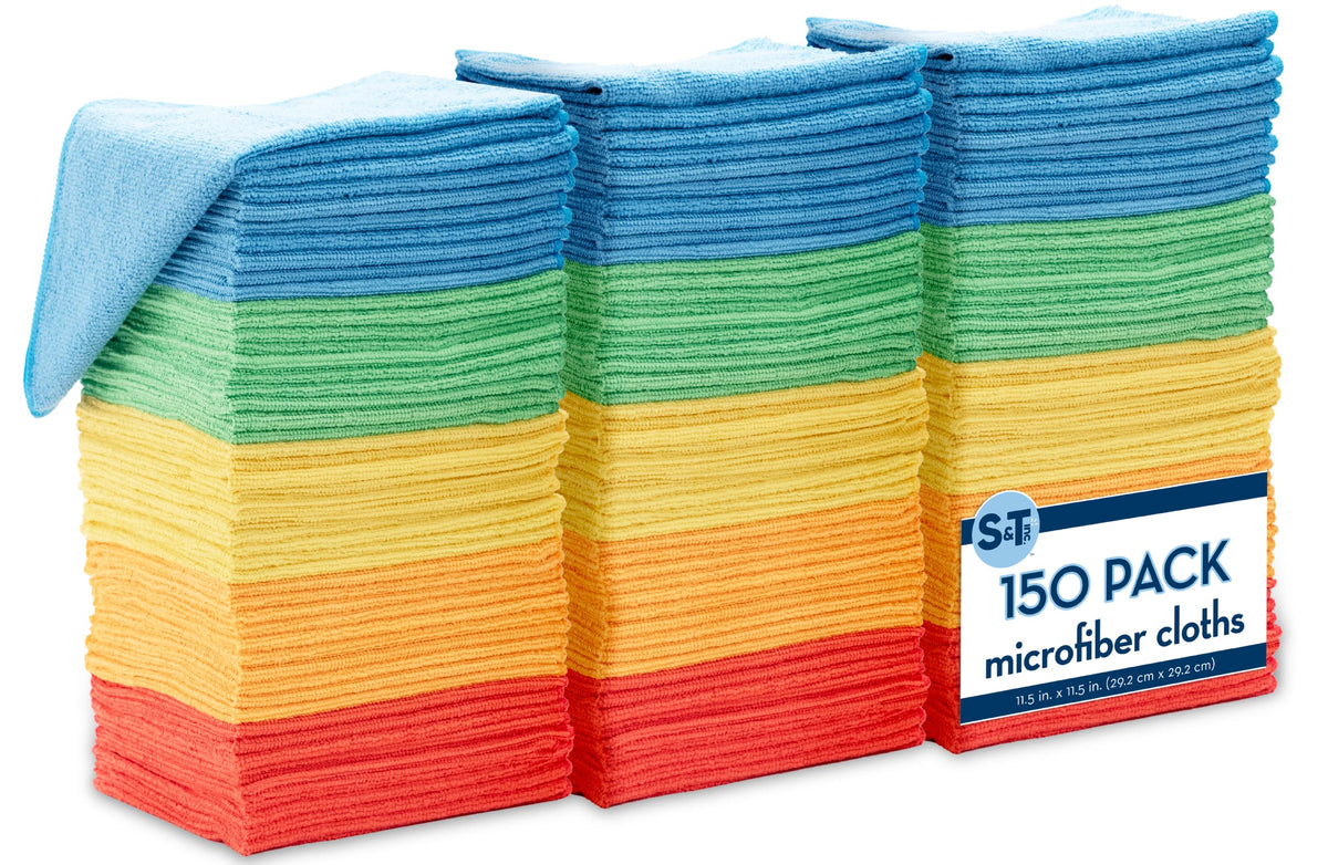 S&T INC. 150er-Pack Mikrofaser-Reinigungstuch, Großpackung Handtücher für den Haushalt, wiederverwendbare Mikrofasertücher für Autos, Putzlappen, sortiert, 29,2 cm x 29,2 cm, 150 Stück