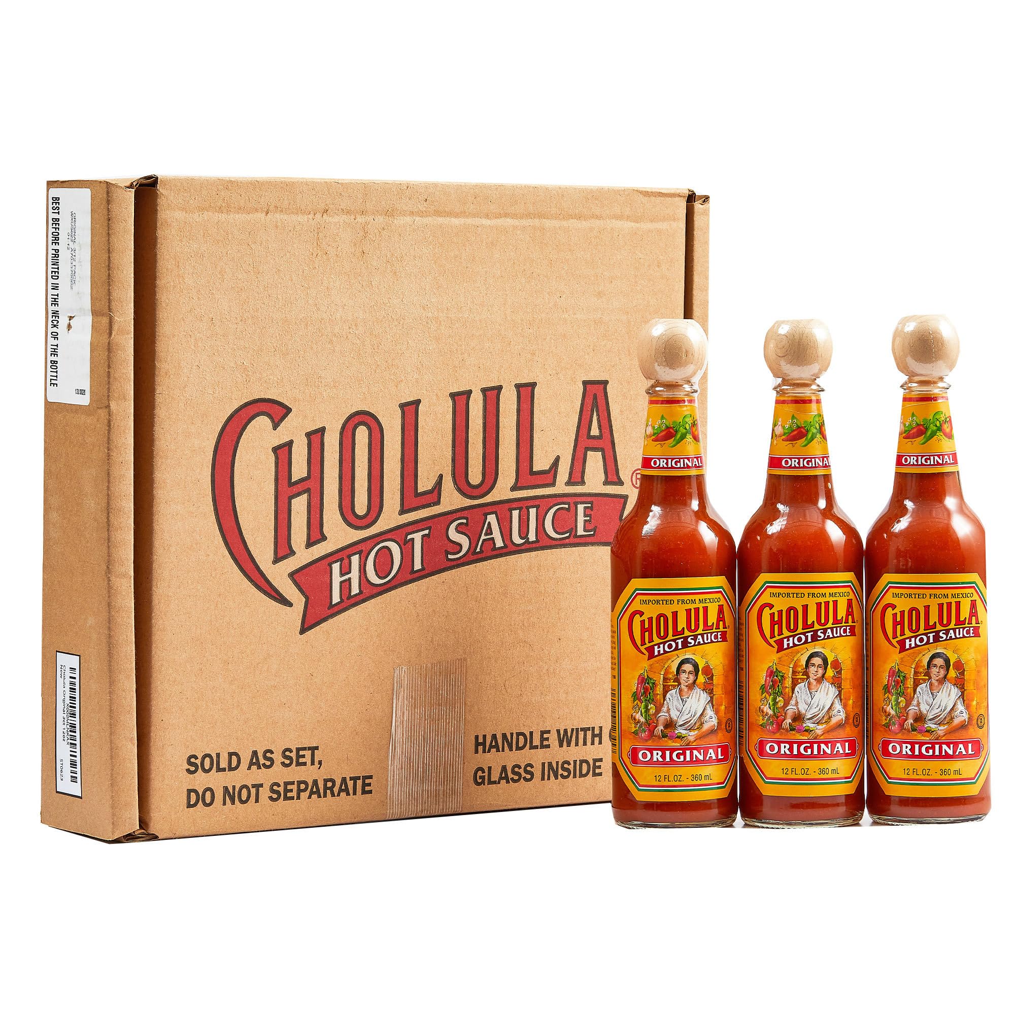Cholula Hot Sauce Multipack, Original, Produkt aus Mexiko, Geschenkset enthält drei 12-fl-oz-Flaschen, Mischung aus Arbol- und Piquin-Chilischoten mit Gewürzen für Eier, Reis, Tacos, Huevos Rancheros & mehr, 3 Stück