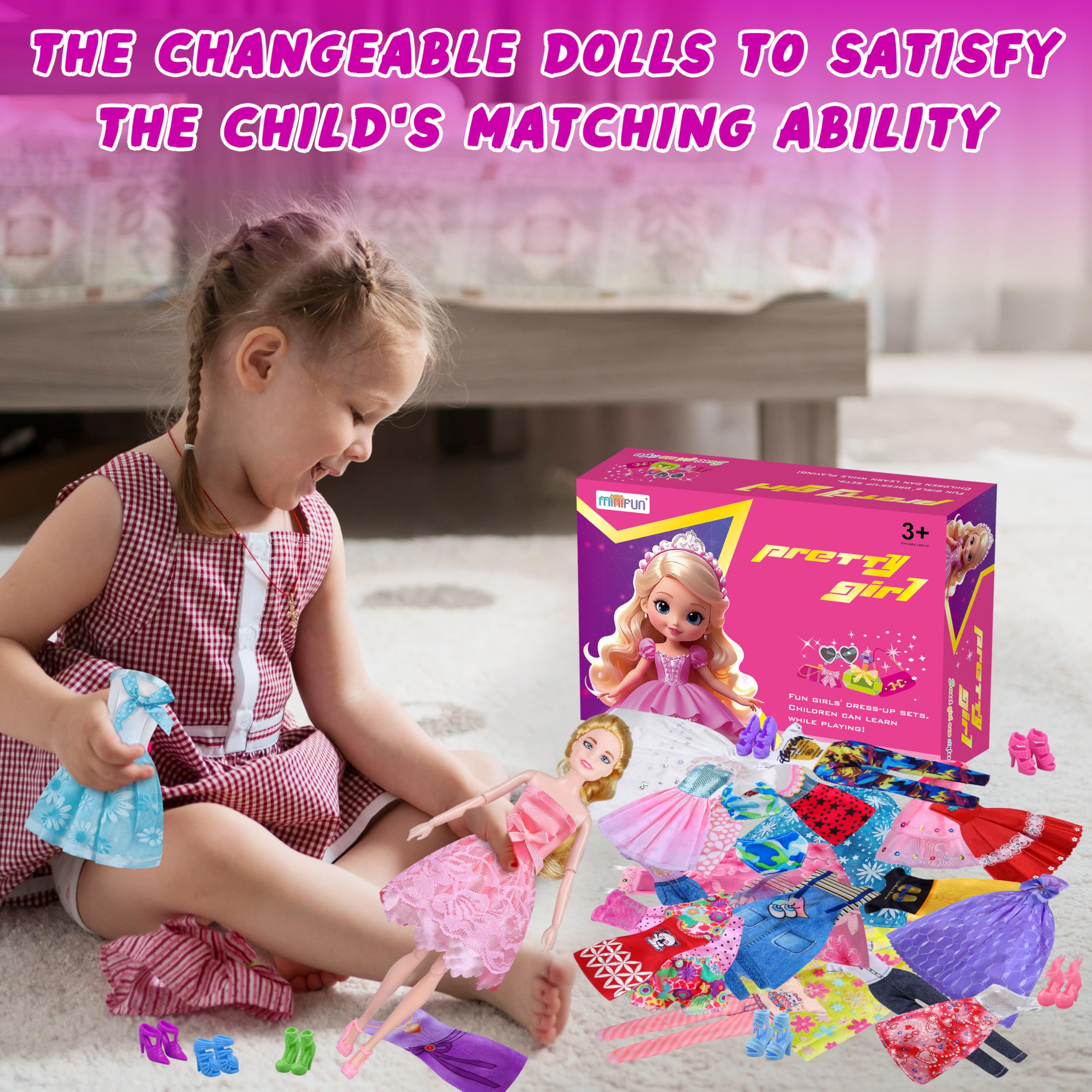 135 Pcs Doll Clothes and Accessories with Doll, Princess Gowns, Fashion Dresses, Slip Dresses, Top, Pants, Jumpsuit, Swimsuits, Shoes, Hangers, Doll Dress up Toys for Girls Kids Toddlers Toy Gifts