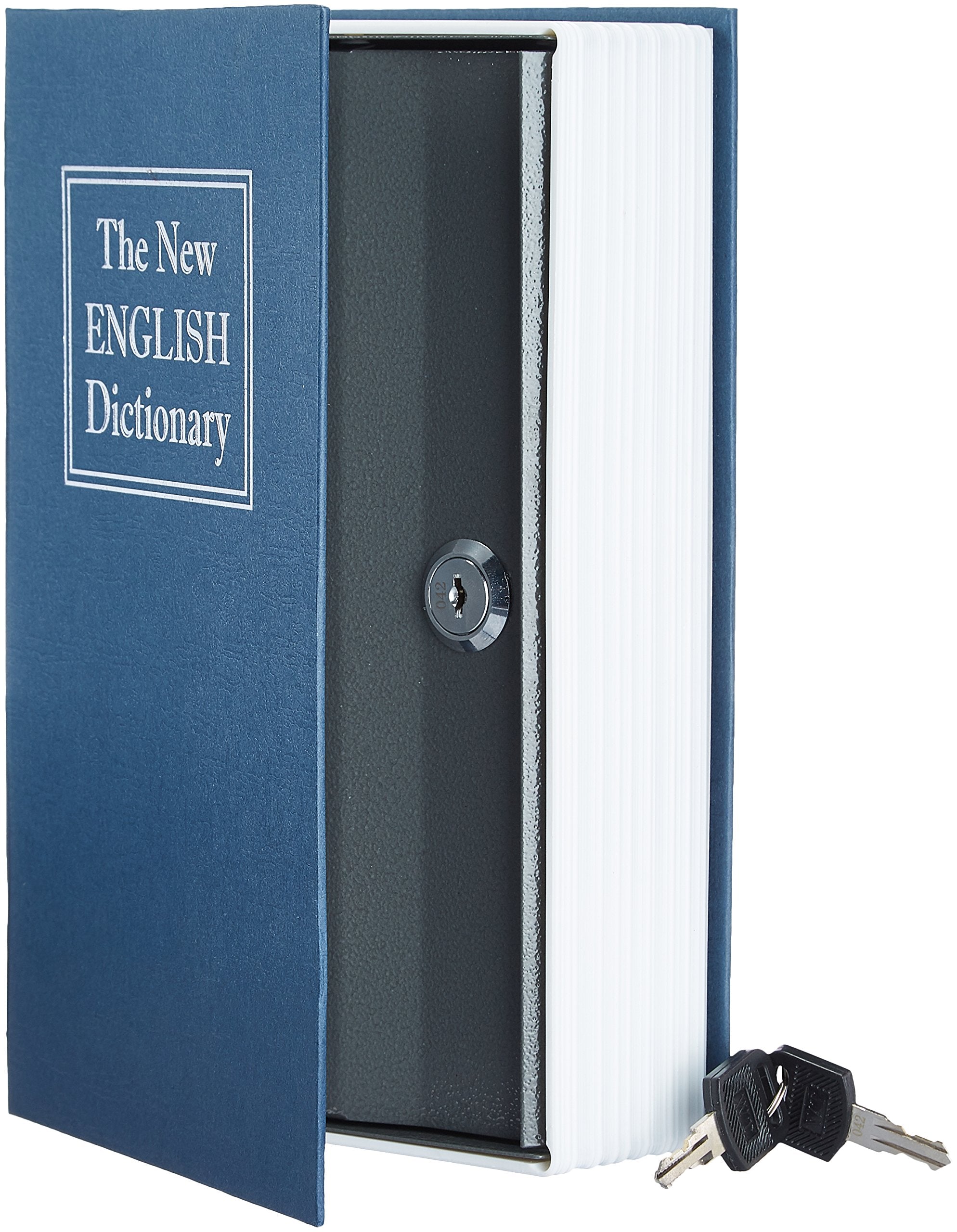 Amazon Basics Book Safe, Money Saving Box, Save for Money, Secret Hidden Metal Lock Box, Money Hiding, Key Lock, Large, Blue