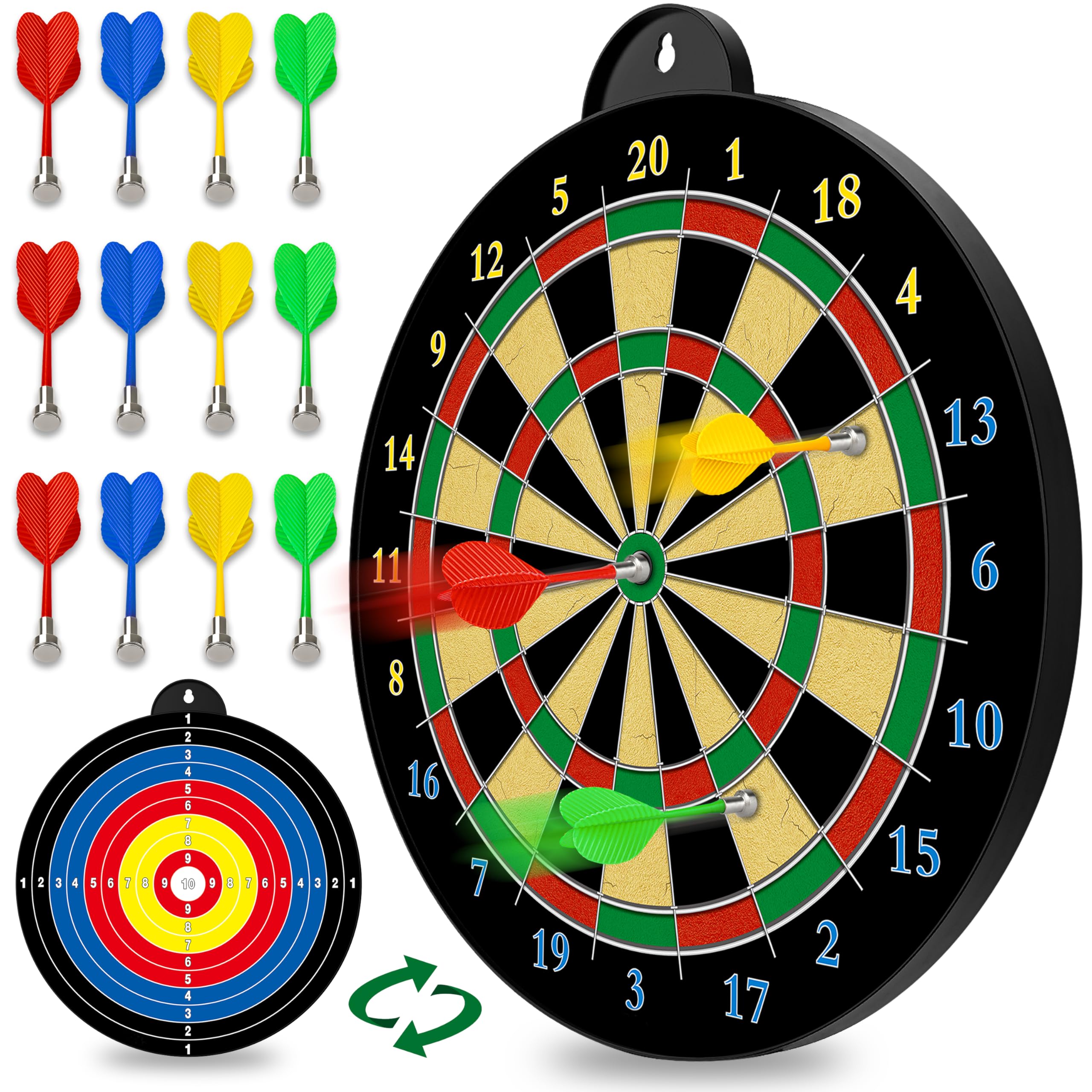 Magnetische Dartscheibe – 12 magnetische Darts (Rot, Grün, Gelb) – Ausgezeichnetes Indoor-Spiel und Partyspiel – Magnetische Dartscheiben-Spielzeug-Geschenke für Jungen und Kinder von 5 6 7 8 9 10 11 12 Jahren
