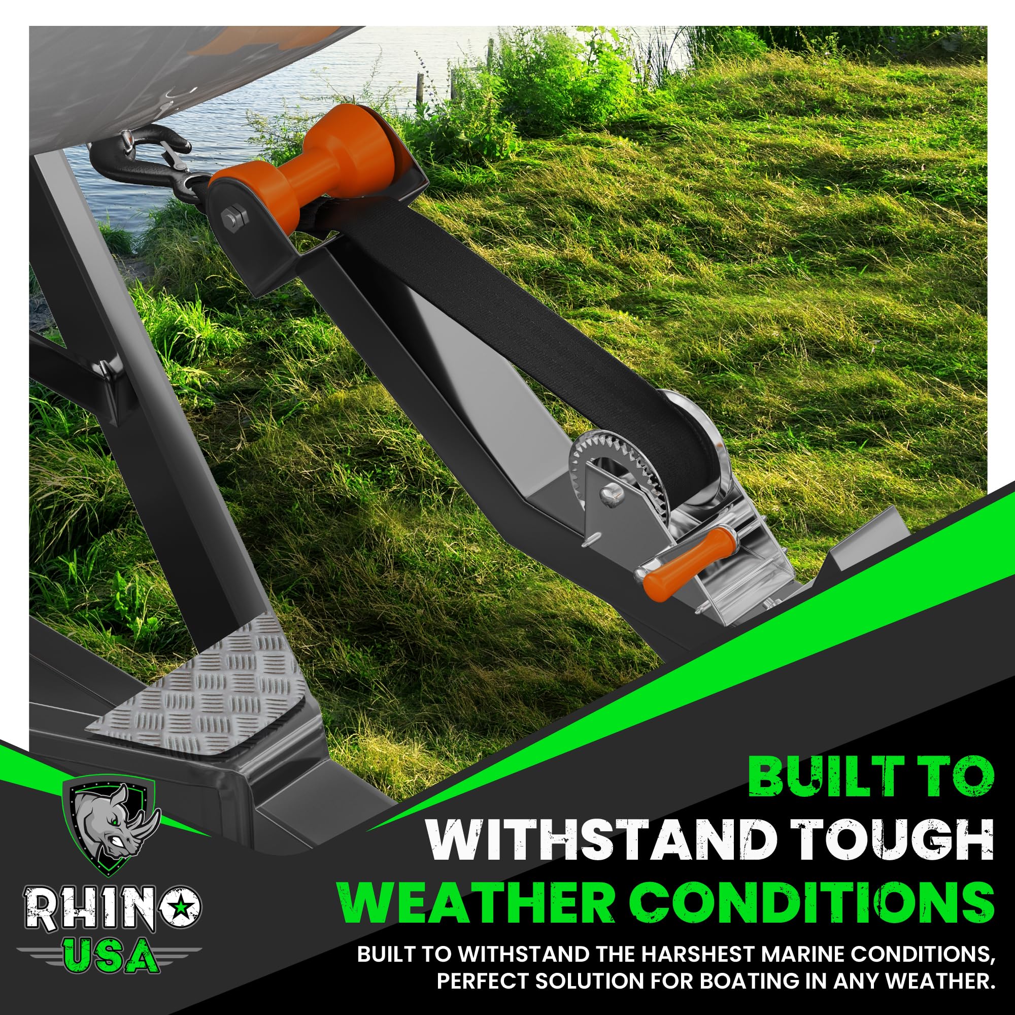 Rhino USA Boat Winch Strap with Hook (2" x 20') - 5,016lb Break Strength - Ultimate Replacement Boat Trailer Winch Straps with Safety Hook - Compatible with Pontoon, Jet Ski, Fishing Boat & More!