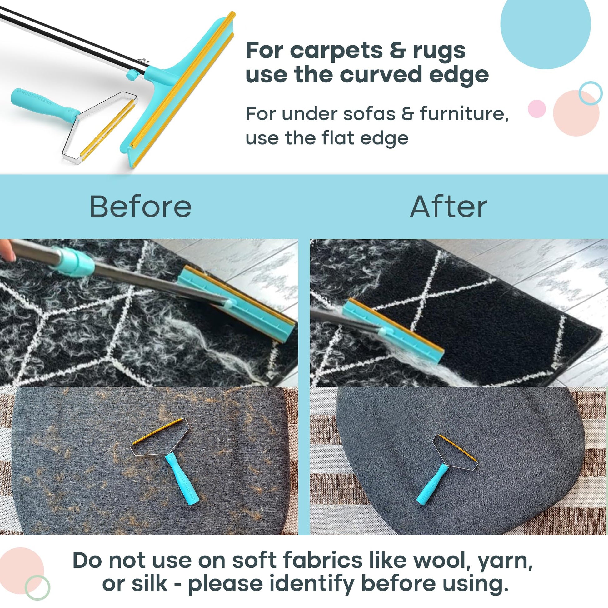 Uproot Cleaner Pro Pet Hair Remover Bundle - Including Xtra Carpet Rake for Pet Hair Removal Tool - Scrape Easy The Cat & Dog Fur from Your Carpet, Rugs, Cat Bed, Car Trunk & More