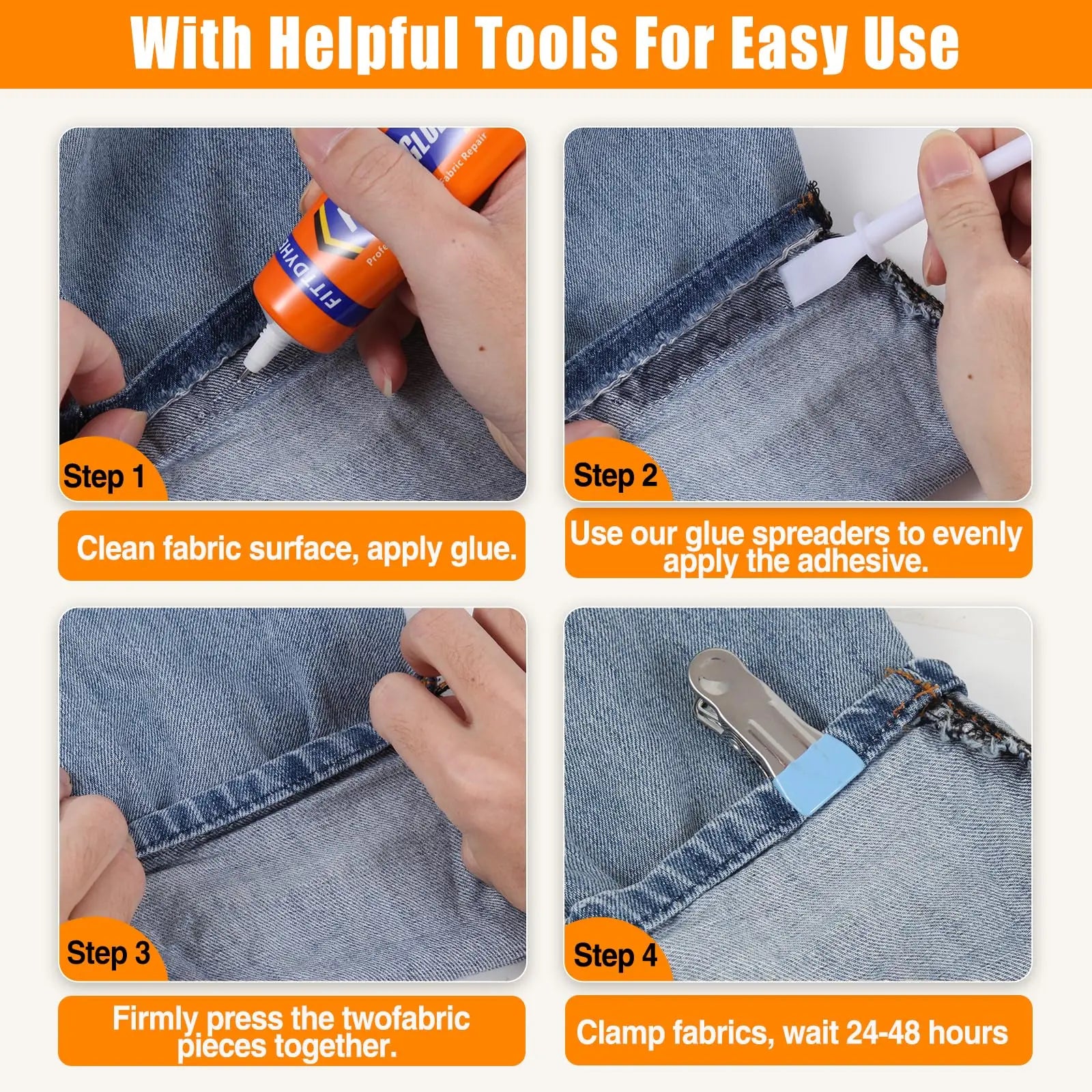 FITTDYHE Fabric Glue Permanent, 60 ML Washable Clear Clothing Glue, Super Fabric Adhesive for Rhinestones, Patches, Clothes, Denim, Leather, Polyester, Fabrics, Doll Repair, Flannel, Cotton