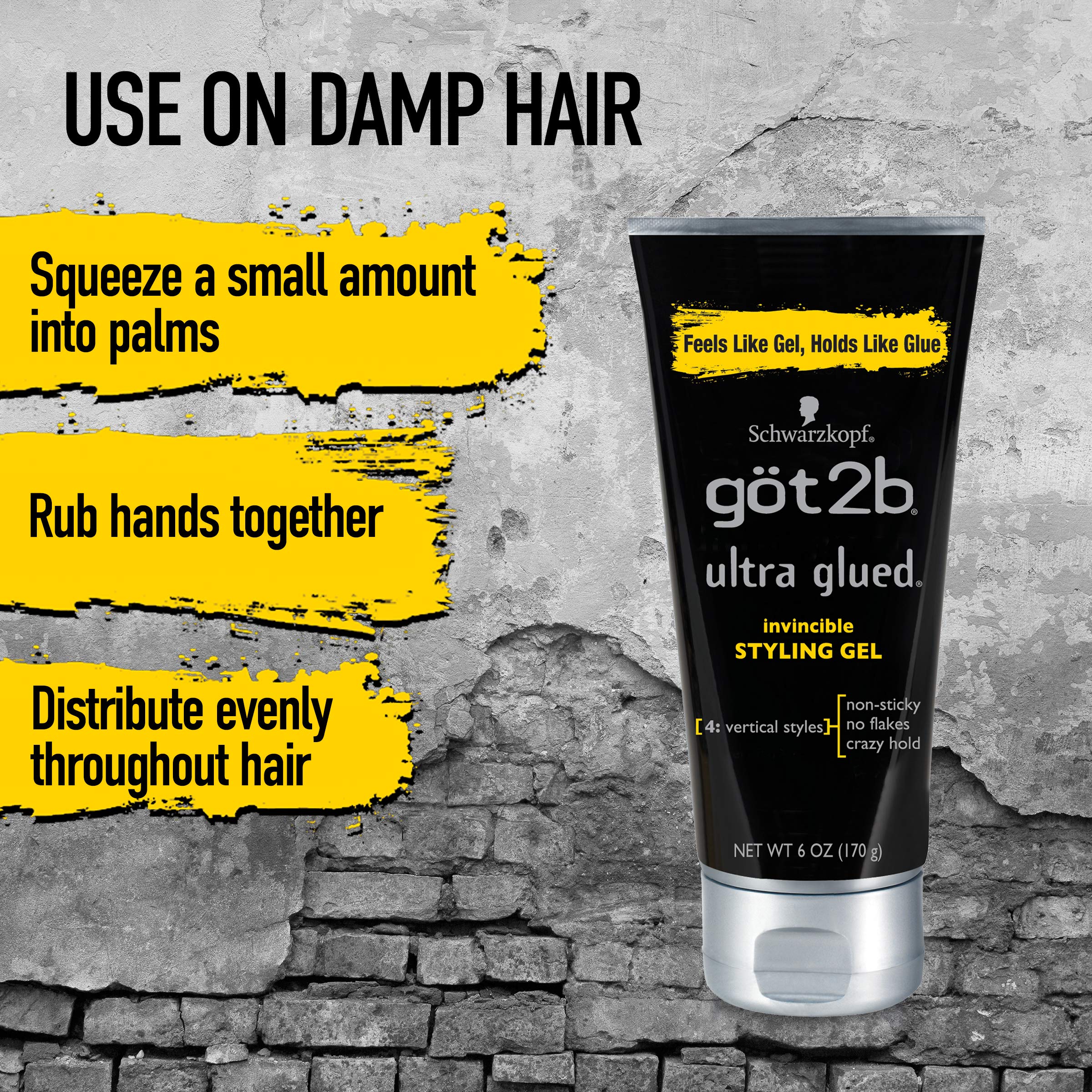 Got2B Glued Styling Spiking Hair Gel 2 - 6 oz tubes + 1 Travel 1.25 oz tube
