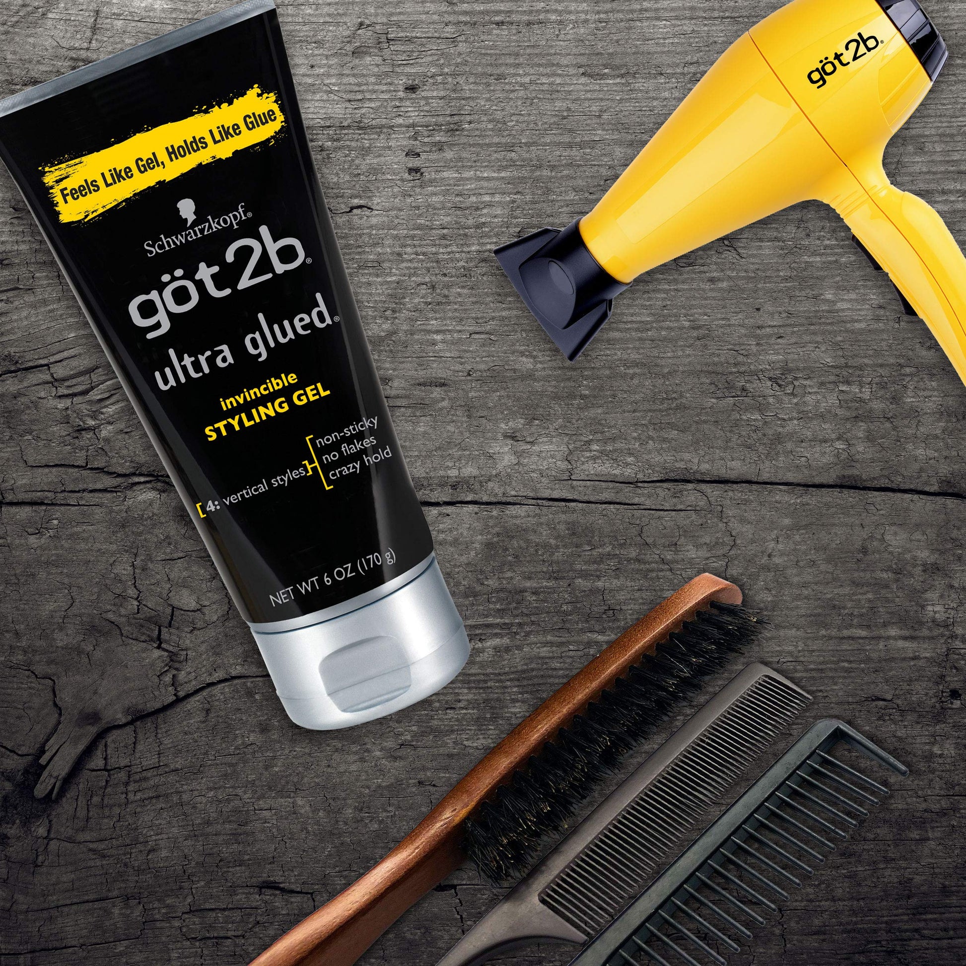 Got2B Glued Styling Spiking Hair Gel 2 - 6 oz tubes + 1 Travel 1.25 oz tube