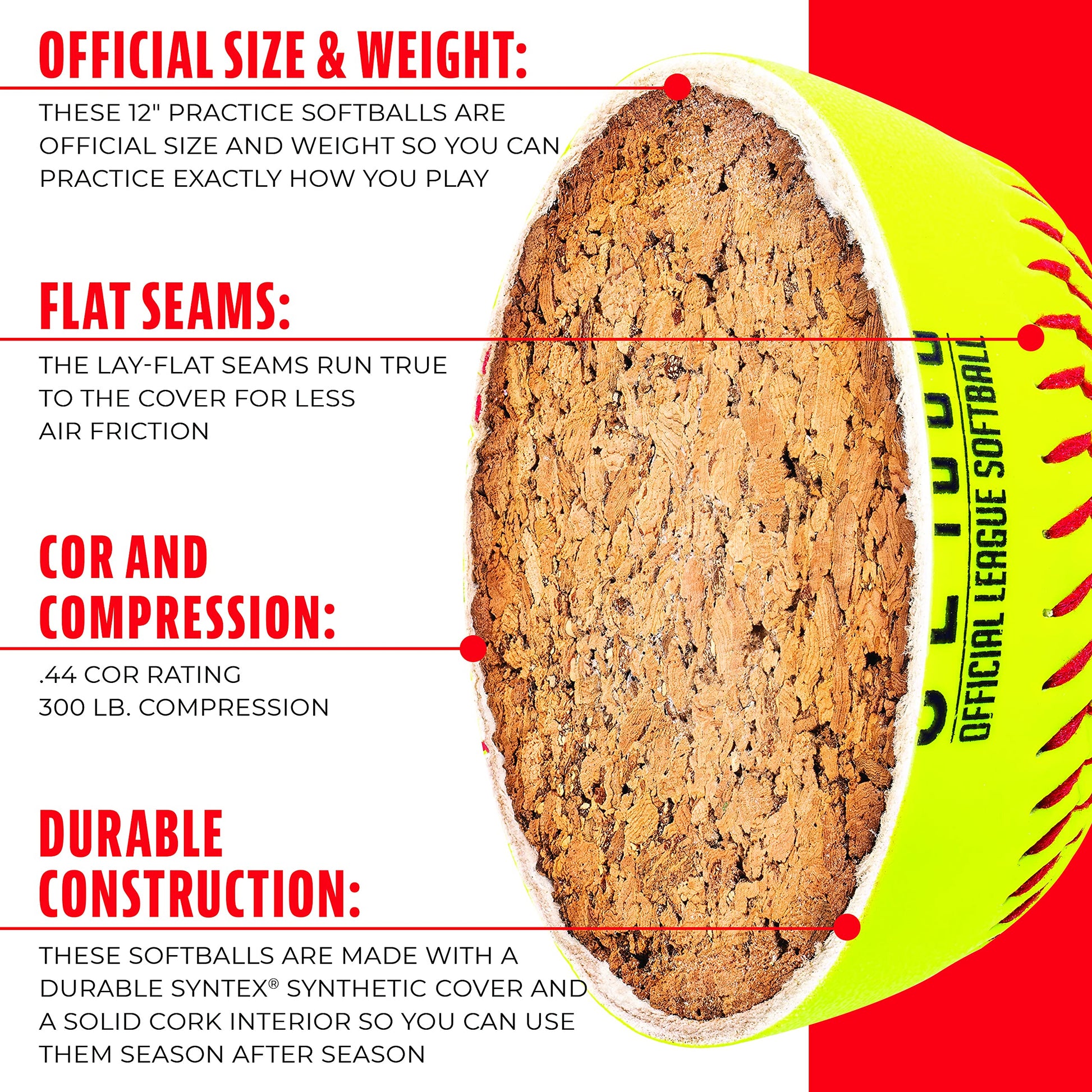 Franklin Sports Official Size Softballs - 12" Fastpitch Practice Great for + Training Weight 4 Pack